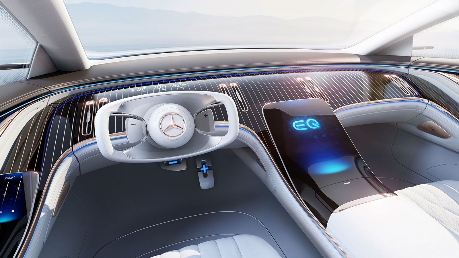 Στοιχεία από το εσωτερικό του concept EQS θα περάσουν στις νέες C-Class και GLC. Το σημαντικότερο θα είναι η οθόνη αφής που θα εκτείνεται σε όλη την κ