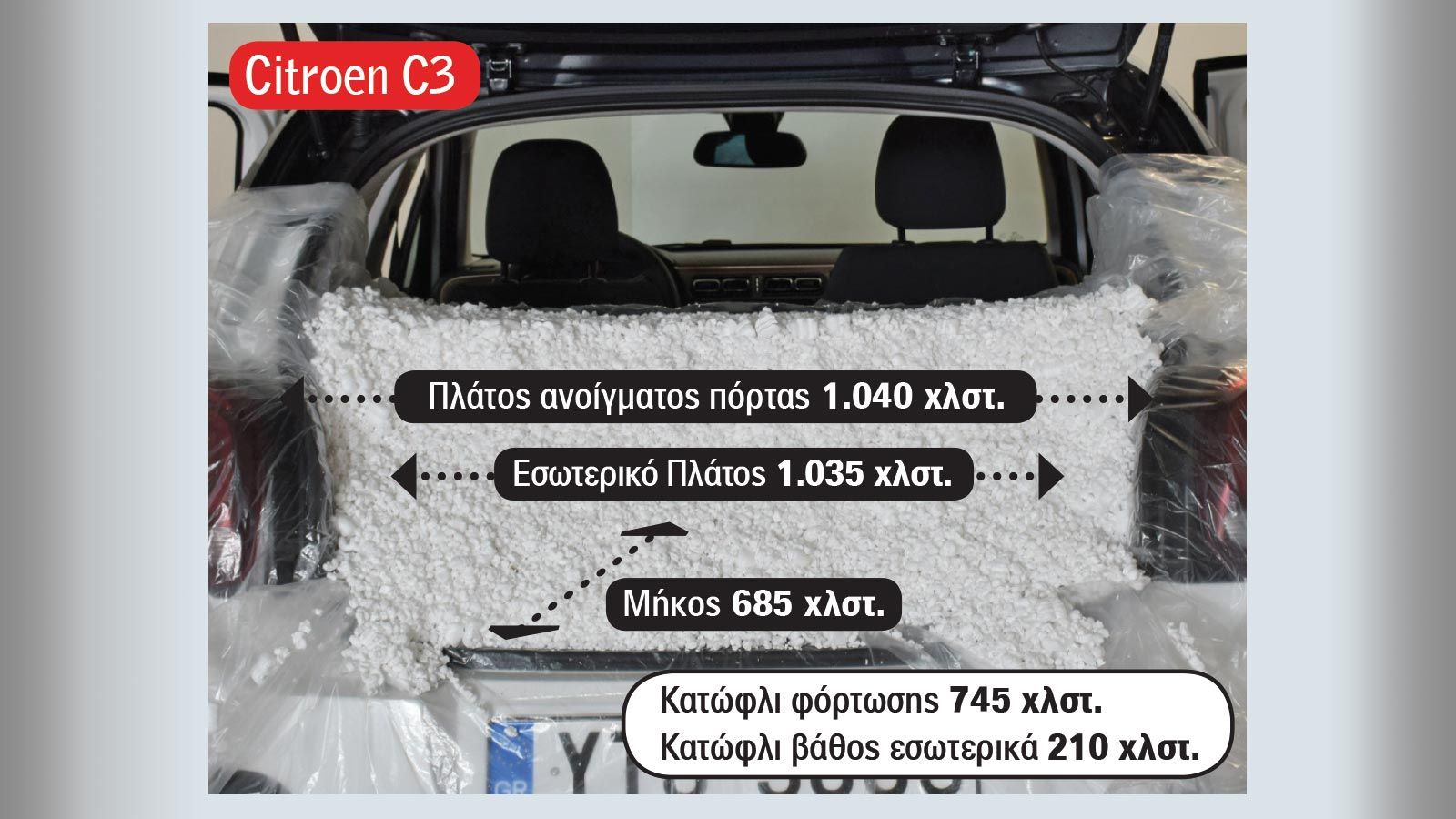 Τα 305 λτ. χωρητικότητας που προσφέρει το C3, είναι πλήρως εκμεταλλεύσιμα χάρη στο κανονικό σχήμα και το μεγάλο εσωτερικό πλάτος.
