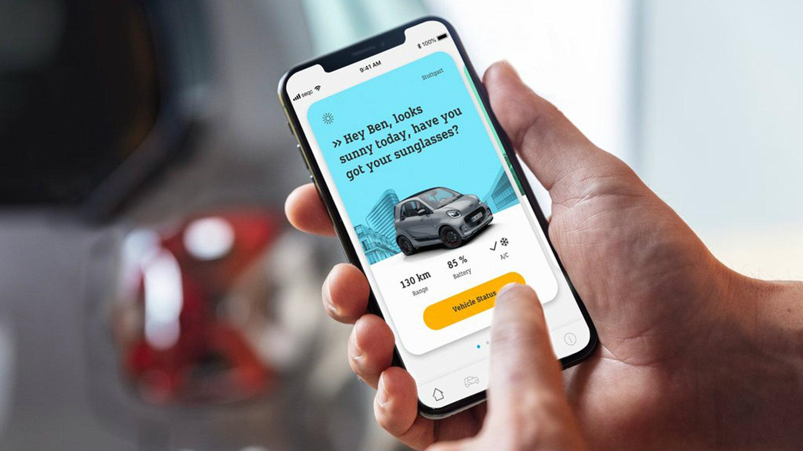  Μέσω της εφαρμογής «My Smart» ο κάτοχος του smart EQ fortwo μπορεί να έχει πρόσβαση από το smartphone του σε μία σειρά από πληροφορίες, όπως για παρά