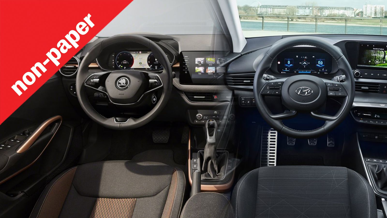 Με δύο ακτίνες το τιμόνι της νέας Skoda Fabia ή αυτό των νέων Hyundai i20 & Bayon, με τα έξτρα οριζόντια μέρη στο κάτω άκρο.