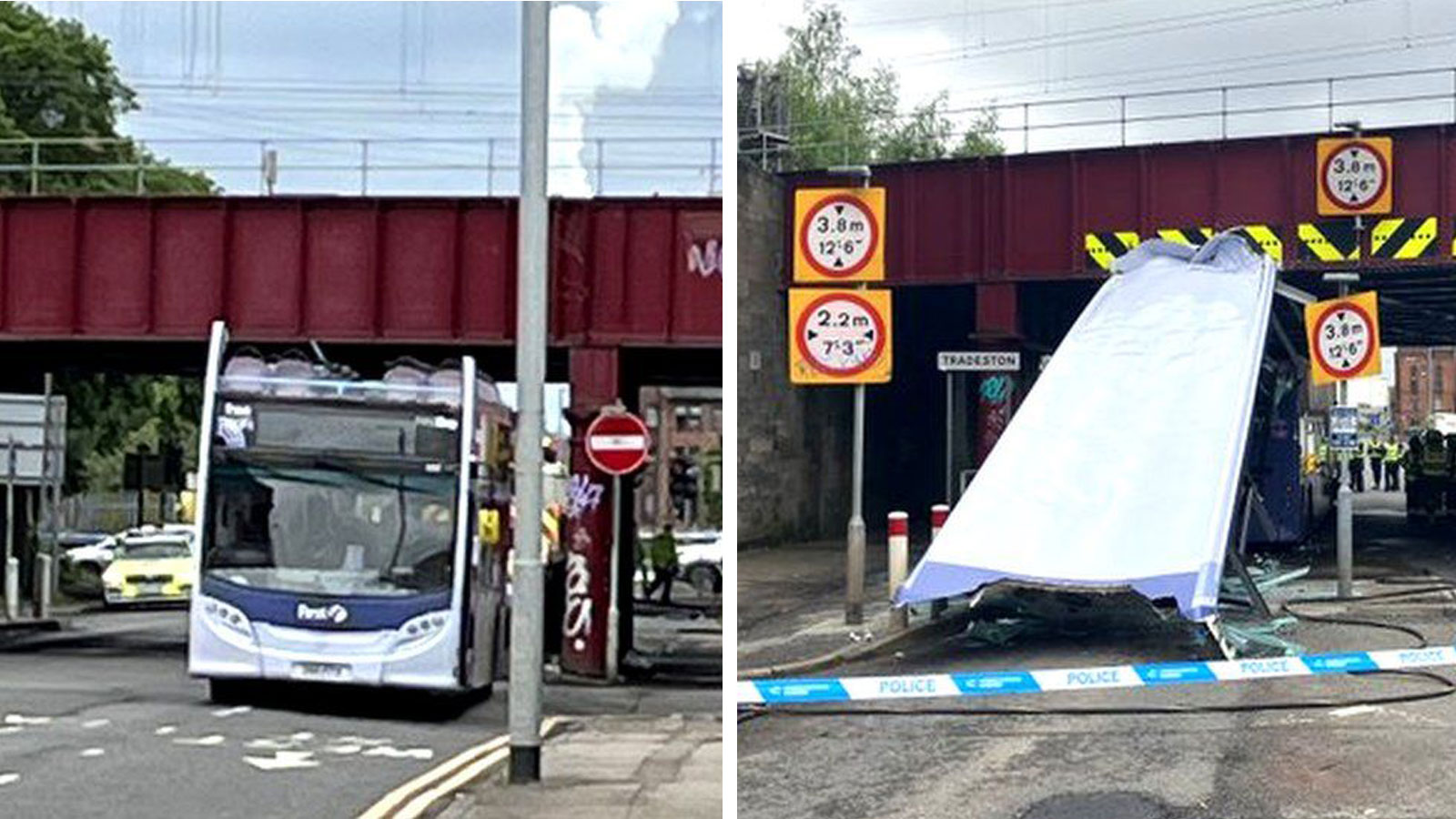 Διώροφο λεωφορείο προσέκρουσε σε γέφυρα τρένων με την οροφή