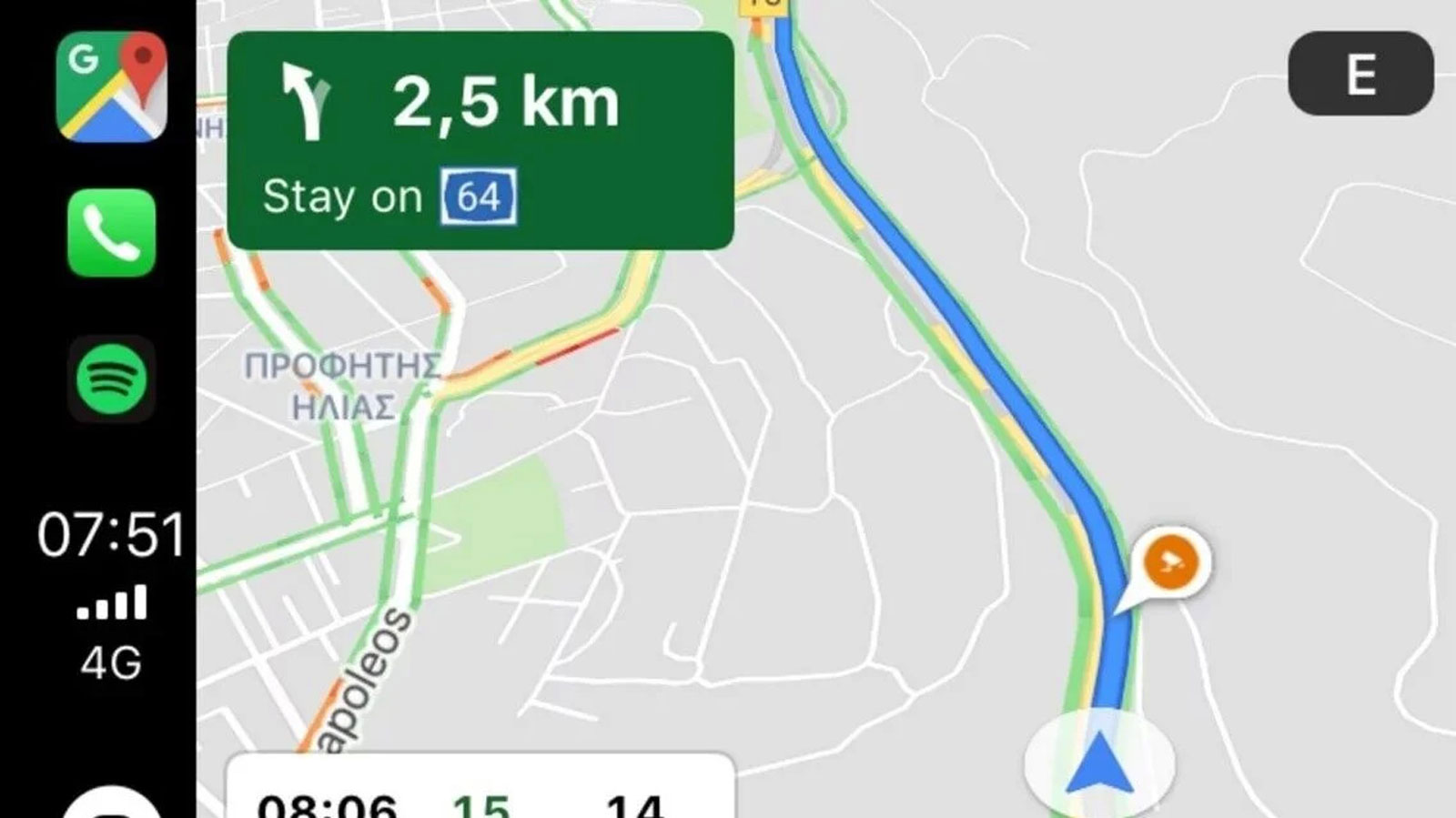 Στο Google Maps τα πορτοκαλί εικονίδια δείχνουν τις σταθερά τοποθετημένες κάμερες αναγνώρισης ταχύτητας.