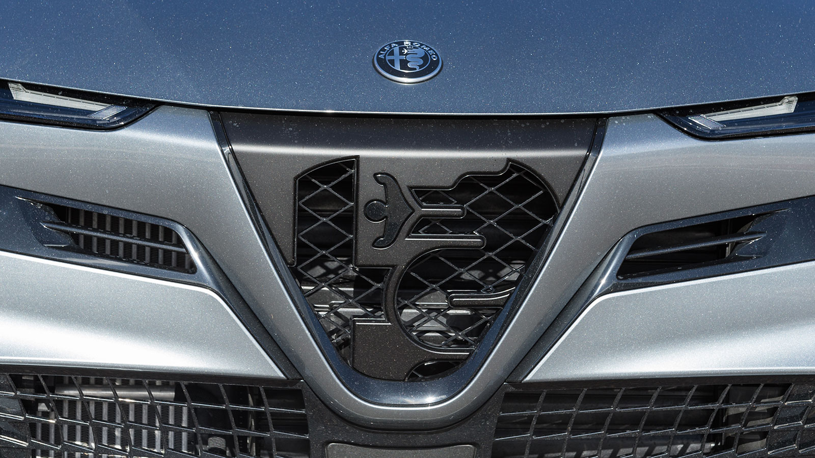 Το πρώτο που ξεχωρίζει είναι η γρίλια, με τον θυρεό να καλύπτεται ουσιαστικά από το έμβλημα της Alfa και το λογότυπο δεσπόζει σε στρογγυλή μορφή πάνω 