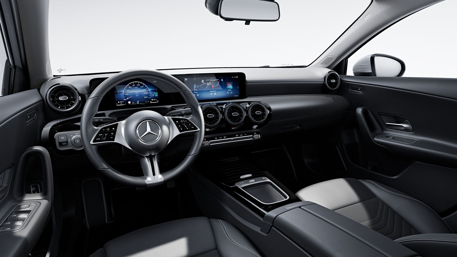 Στη νέα έκδοση Style της A-Class δεσπόζει η μεγάλη οθόνη αφής 10,25 ιντσών για το σύστημα ψυχαγωγίας και ενημέρωσης MBUX.