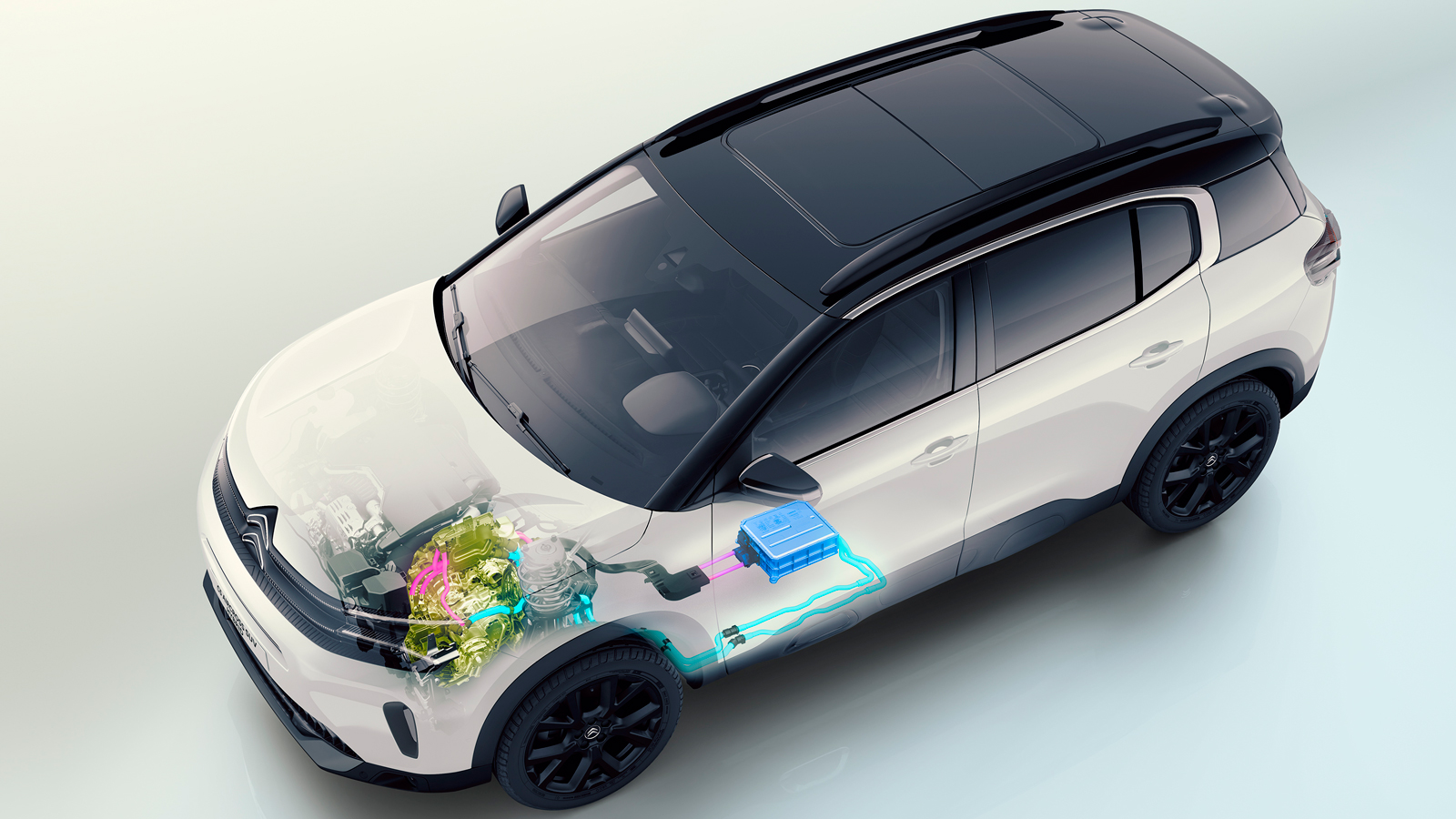 Το υβριδικό σύστημα κίνησης του νέου Citroen C5 Aircross Hybrid 136, αποτελείται από έναν ηλεκτροκινητήρα μόνιμου μαγνήτη 29 ίππων και 55 Nm ροπής, ο 