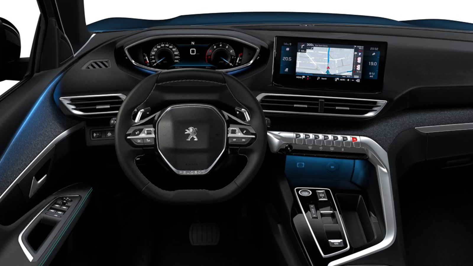 Στο διαχρονικά εντυπωσιακό εσωτερικό του Peugeot 3008 βλέπουμε το i-Cockpit με ψηφιακό πίνακα οργάνων 12,3 ιντσών και την οθόνη αφής 10 ιντσών, που εί
