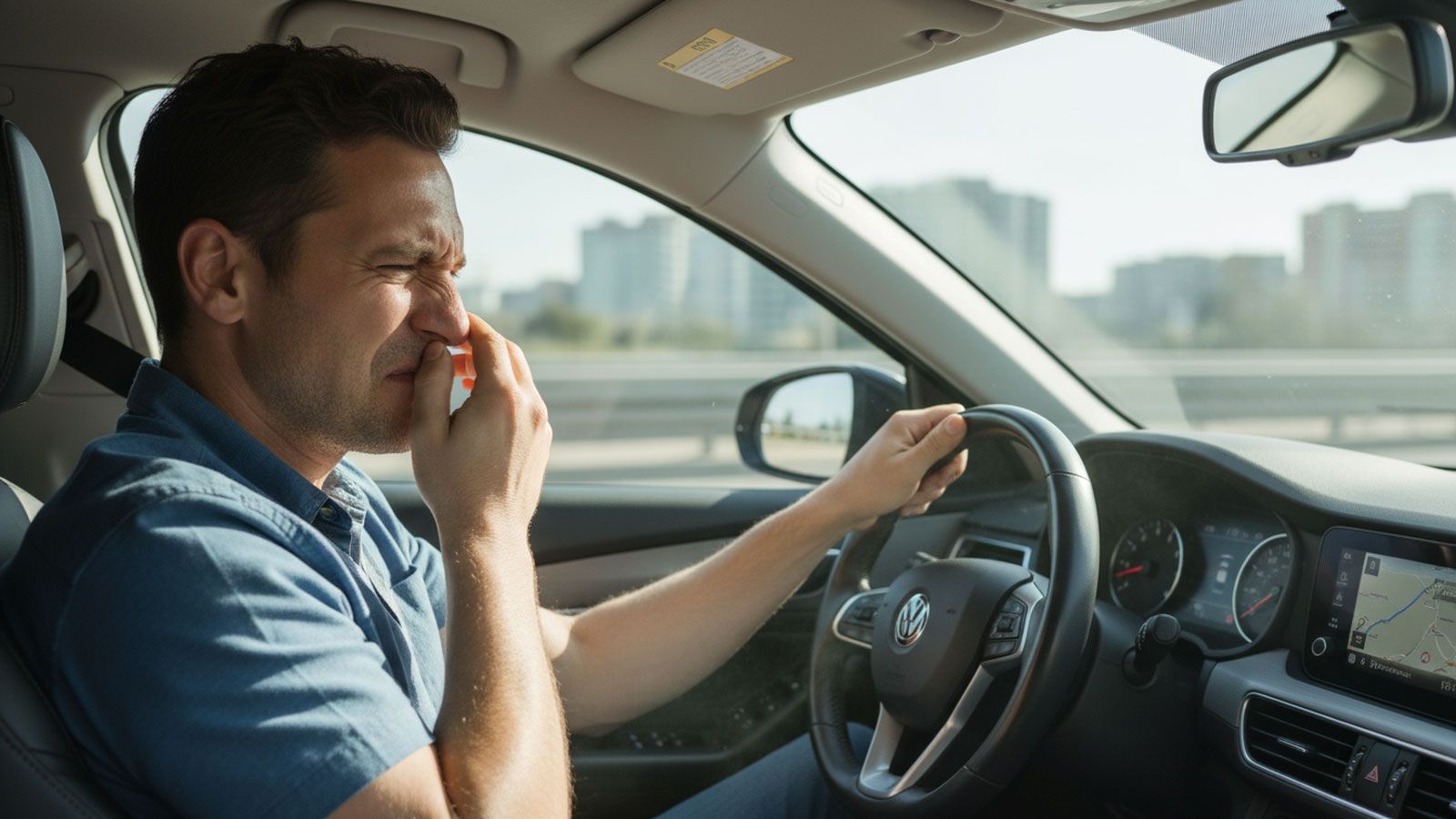 Οδηγός που κρατάει τη μύτη του