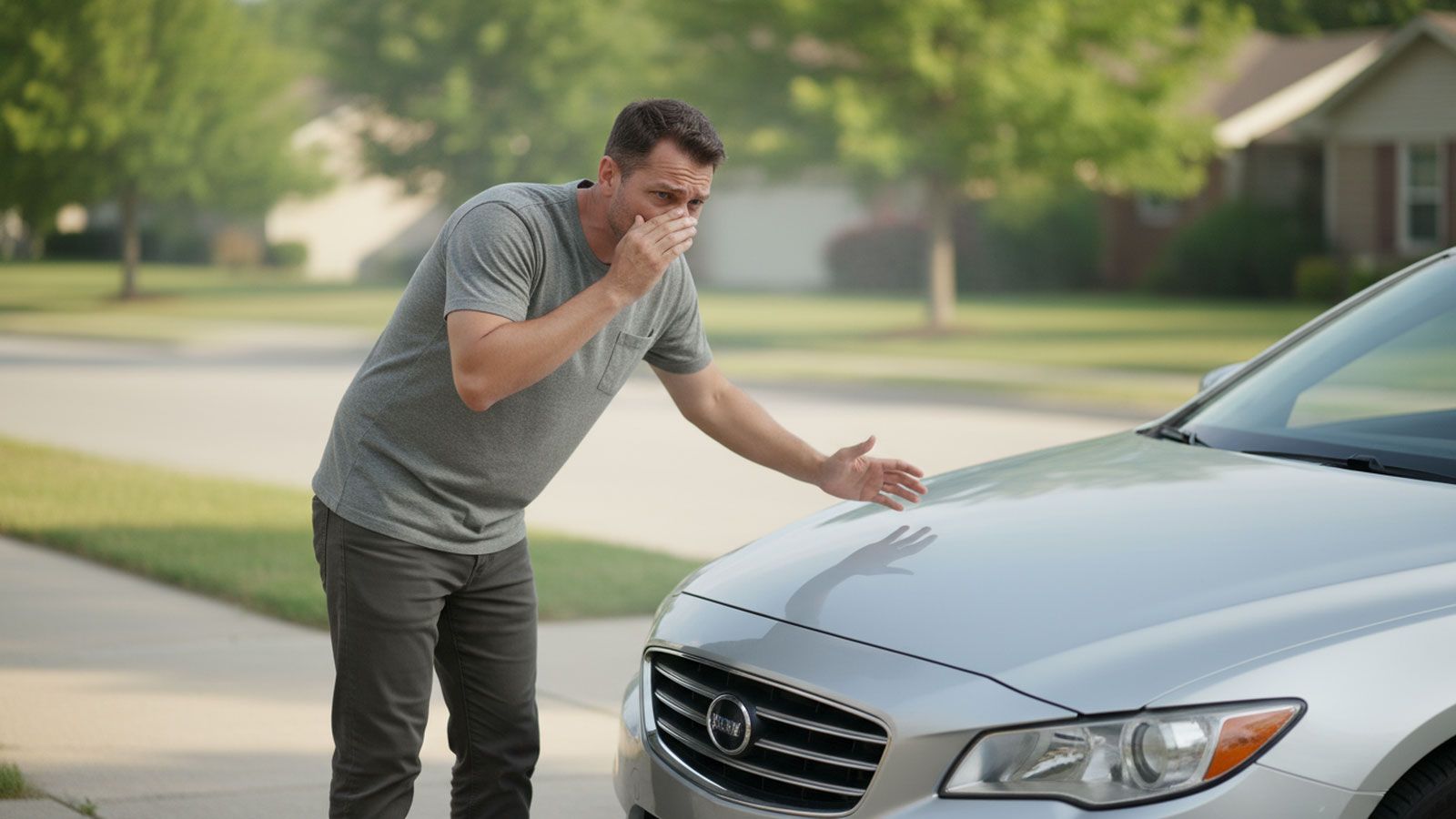 Οδηγός που κρατάει τη μύτη του