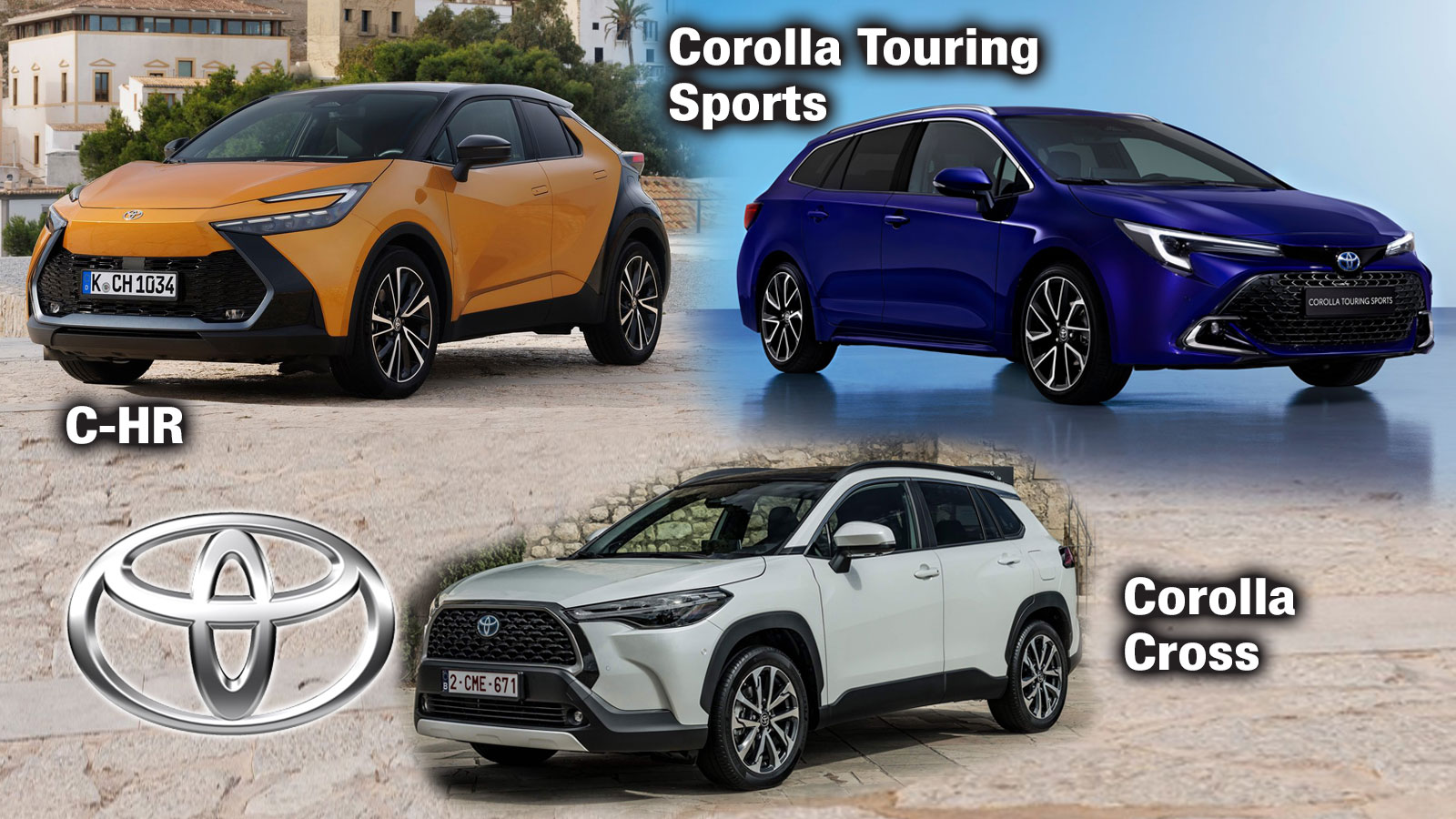Η Corolla Touring Sports έχει την κλασική σχεδίαση των wagon μοντέλων, με την Corolla Cross να προβάλλει πιο καθαρή SUV υπόσταση και το C-HR μια πιο σ