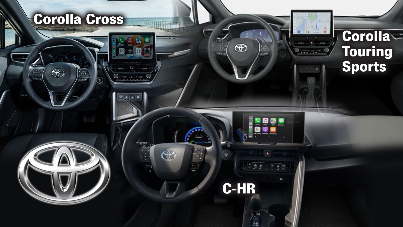 Η Toyota Corolla Touring Sports και η Corolla Cross έχουν στάνταρ οθόνη 12,3 ιντσών, με το C-HR να έρχεται με στάνταρ 8άρα touchscreen που αναβαθμίζετ