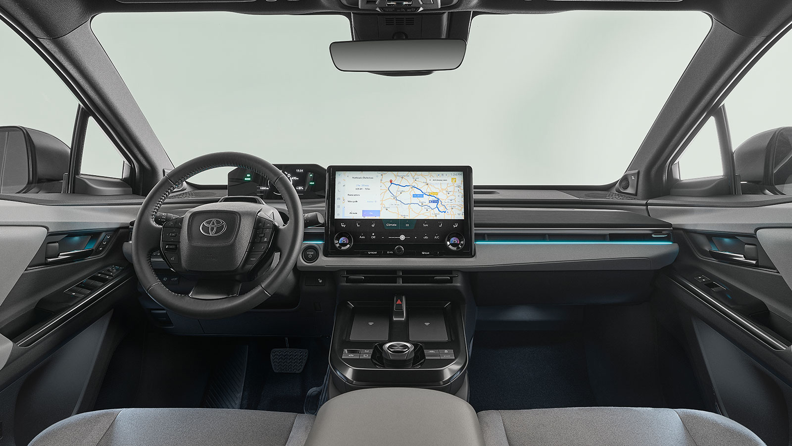 Το Toyota C-HR+ είναι σύγχρονο και ευρύχωρο στο εσωτερικό του και ξεχωρίζει για την οθόνη αφής του συστήματος infotainment με διαγώνιο 14 ιντσών που δ