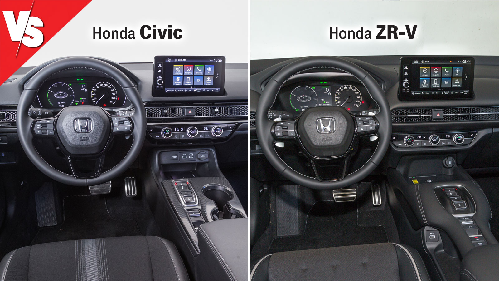 Κοινή λογική διακόσμησης ακολουθούν Honda Civic και Honda ZR-V, με την στάνταρ  touchscreen των 9 ιντσών να συνοδεύεται με πλήρως ψηφιακό πίνακα οργάν