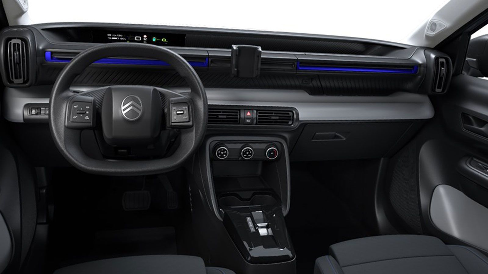 Η λιτή εξοπλιστικά καμπίνα του C3 επενδύει στην πρακτικότητα, με το σύστημα Smartphone Station να σου επιτρέπει να βάλεις κάποιο tablet, για το χειρισ