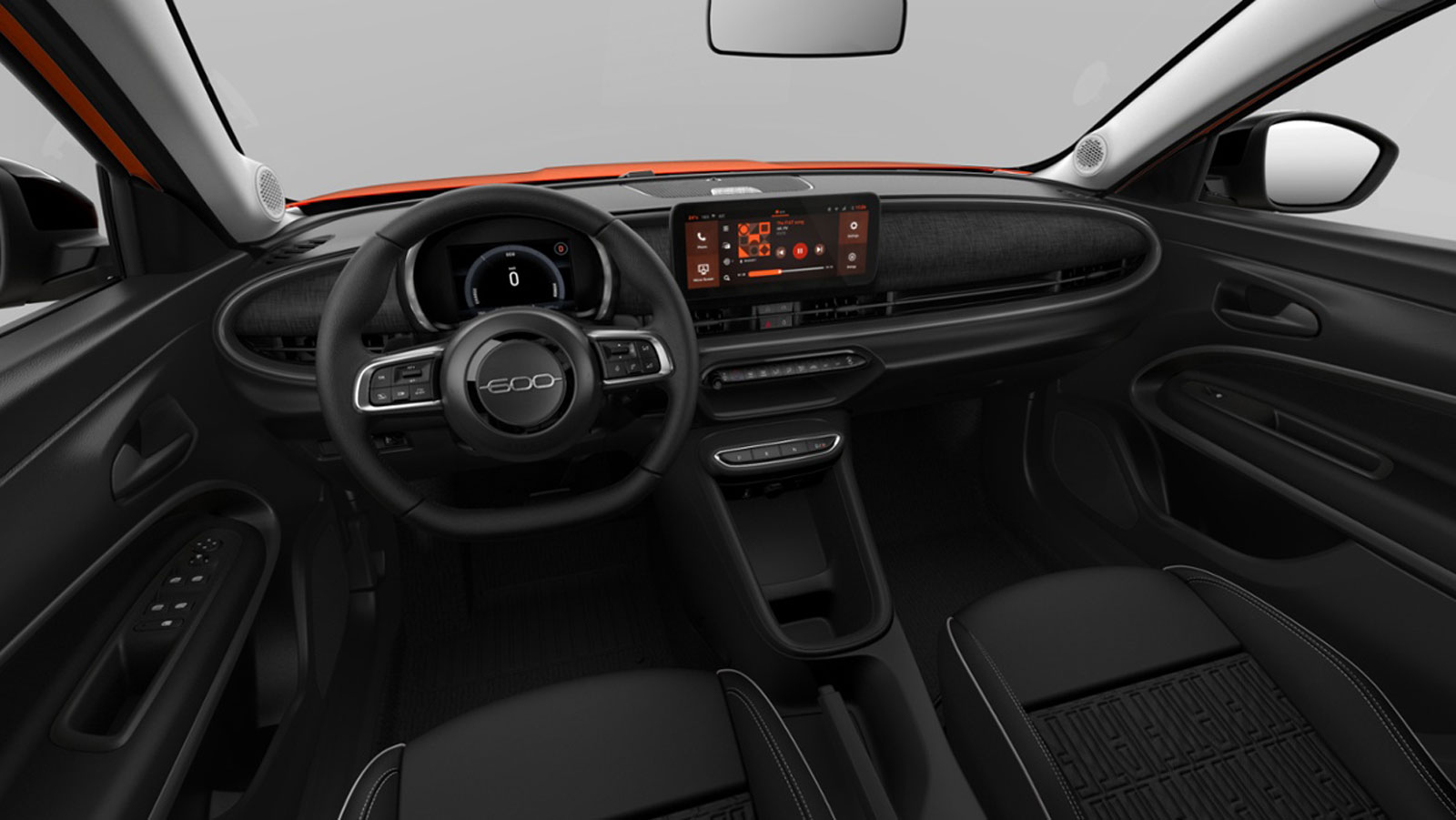 Στάνταρ οθόνη αφής 10 ιντσών με ασύρματο Apple CarPlay και Android Auto συναντάμε στο Fiat 600.