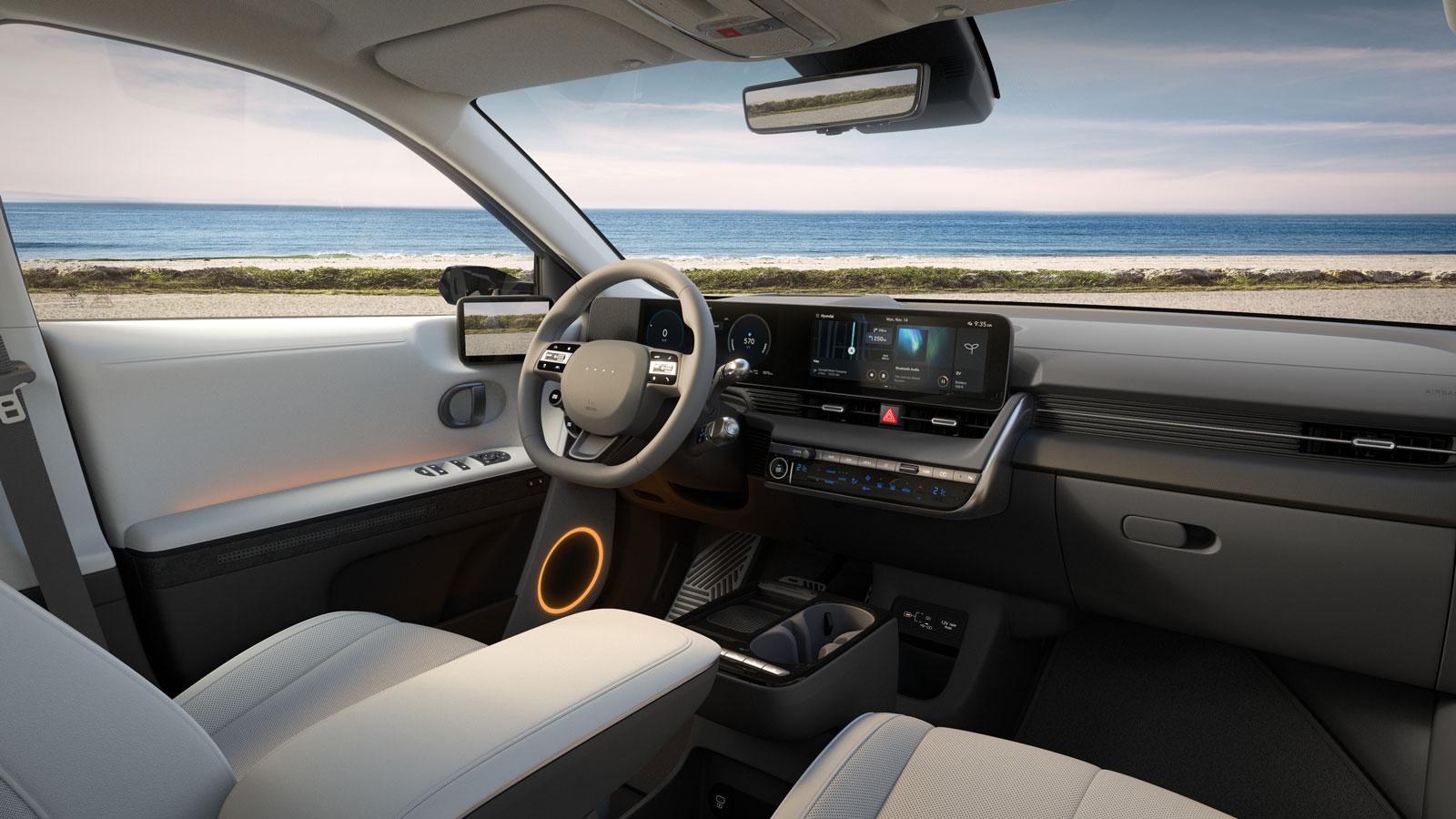 Στο ανανεωμένο Ioniq 5 οι ποτηροθήκες έχουν κατακόρυφη διάταξη, με την Hyundai να αλλάζει τα χειριστήρια κλιματισμού στο ταμπλό και να βάζει διαδραστι