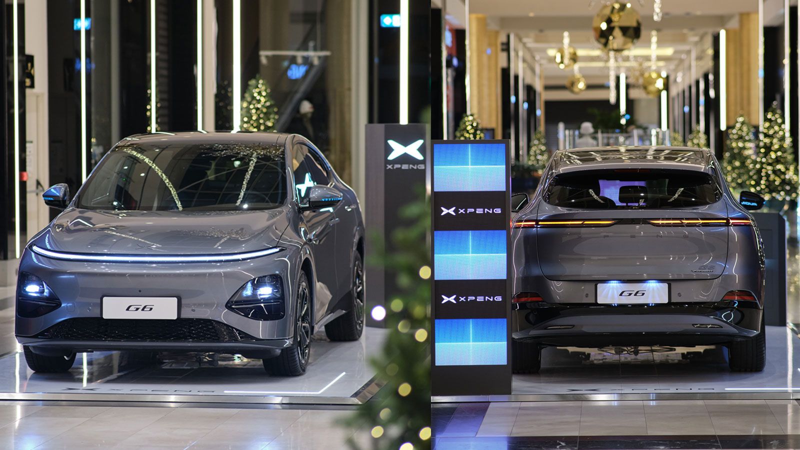 Εμπρός και πίσω όψη από το XPeng G6 το οποίο εκτίθεται από τις 20 Νοεμβρίου 2025 στο Golden Hall στο Μαρούσι.