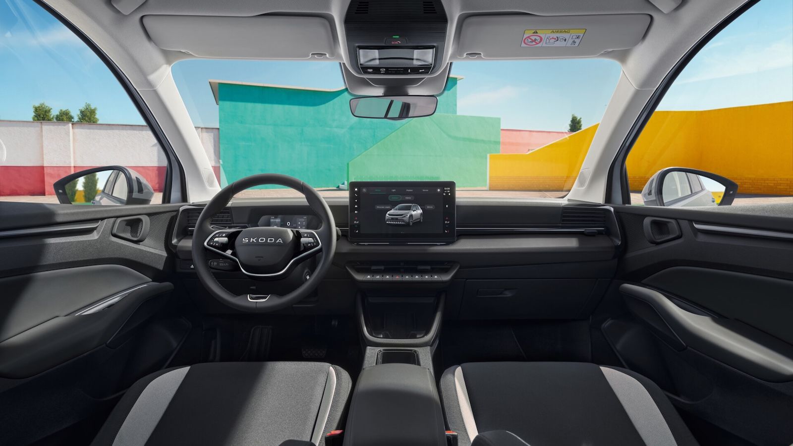 Η τεχνολογική εμπειρία στο εσωτερικό του Skoda Epiq επικεντρώνεται γύρω από ένα σύστημα infotainment που βασίζεται σε λειτουργικό Android και ελέγχετα
