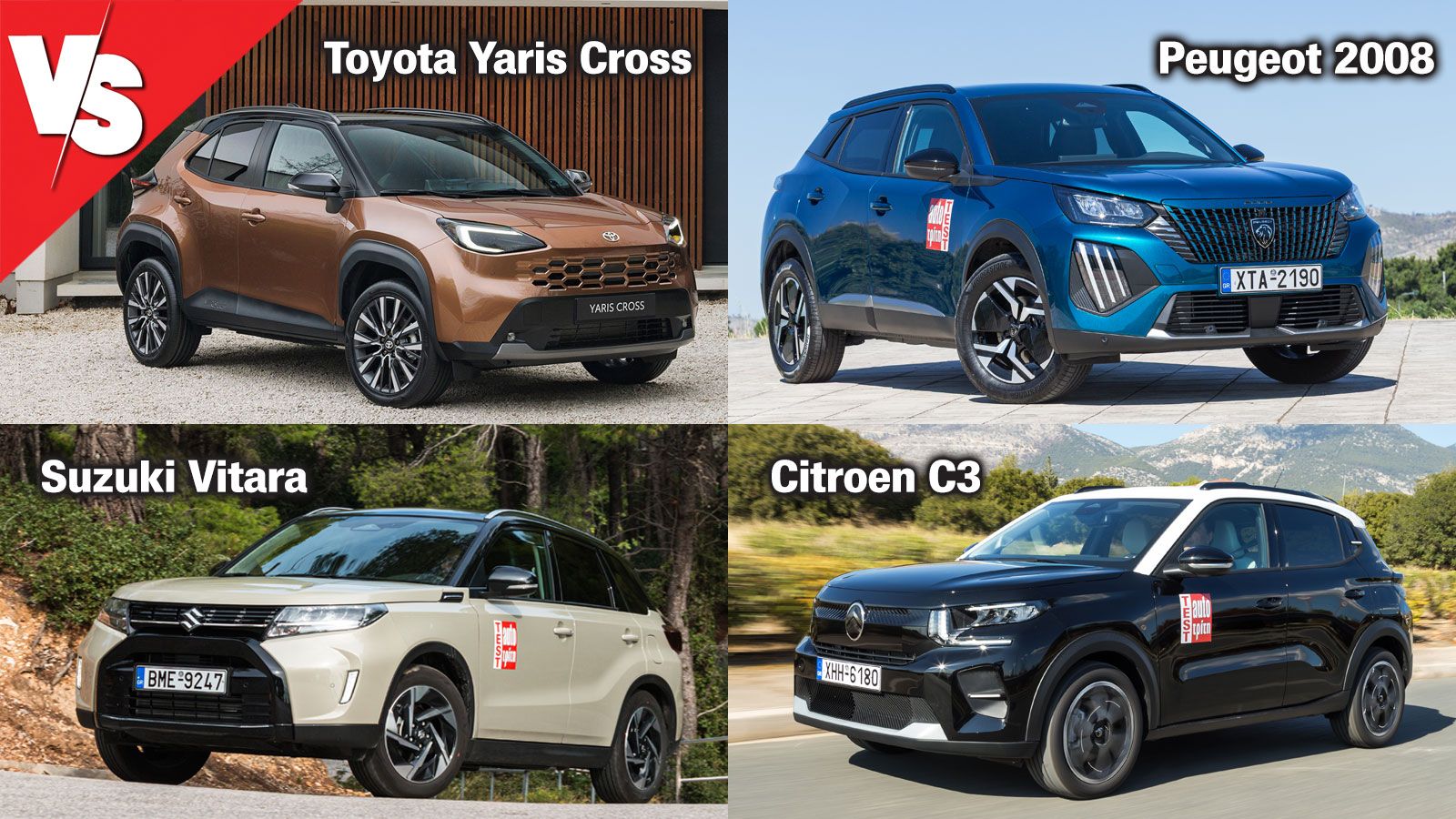 VS: Toyota Yaris Cross vs Peugeot 2008 vs Suzuki Vitara vs Citroen C3 
