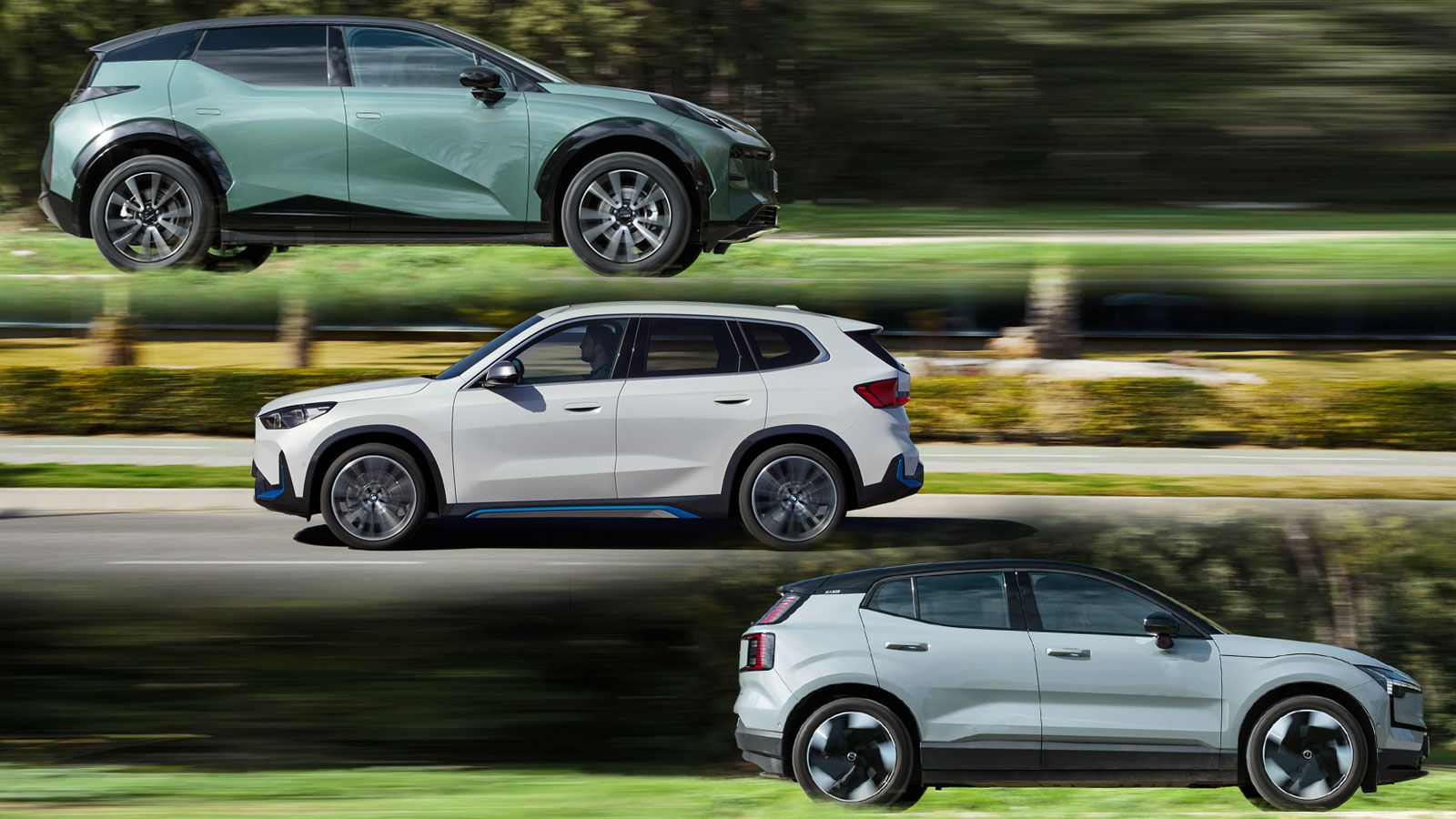 H BMW iX1 eDrive20 έχει μεγαλύτερη μπαταρία και περισσότερη αυτονομία (460-516 χλμ.), με τα Volvo EX30 και Zeekr X να επενδύουν κυρίως στις επιδόσεις,