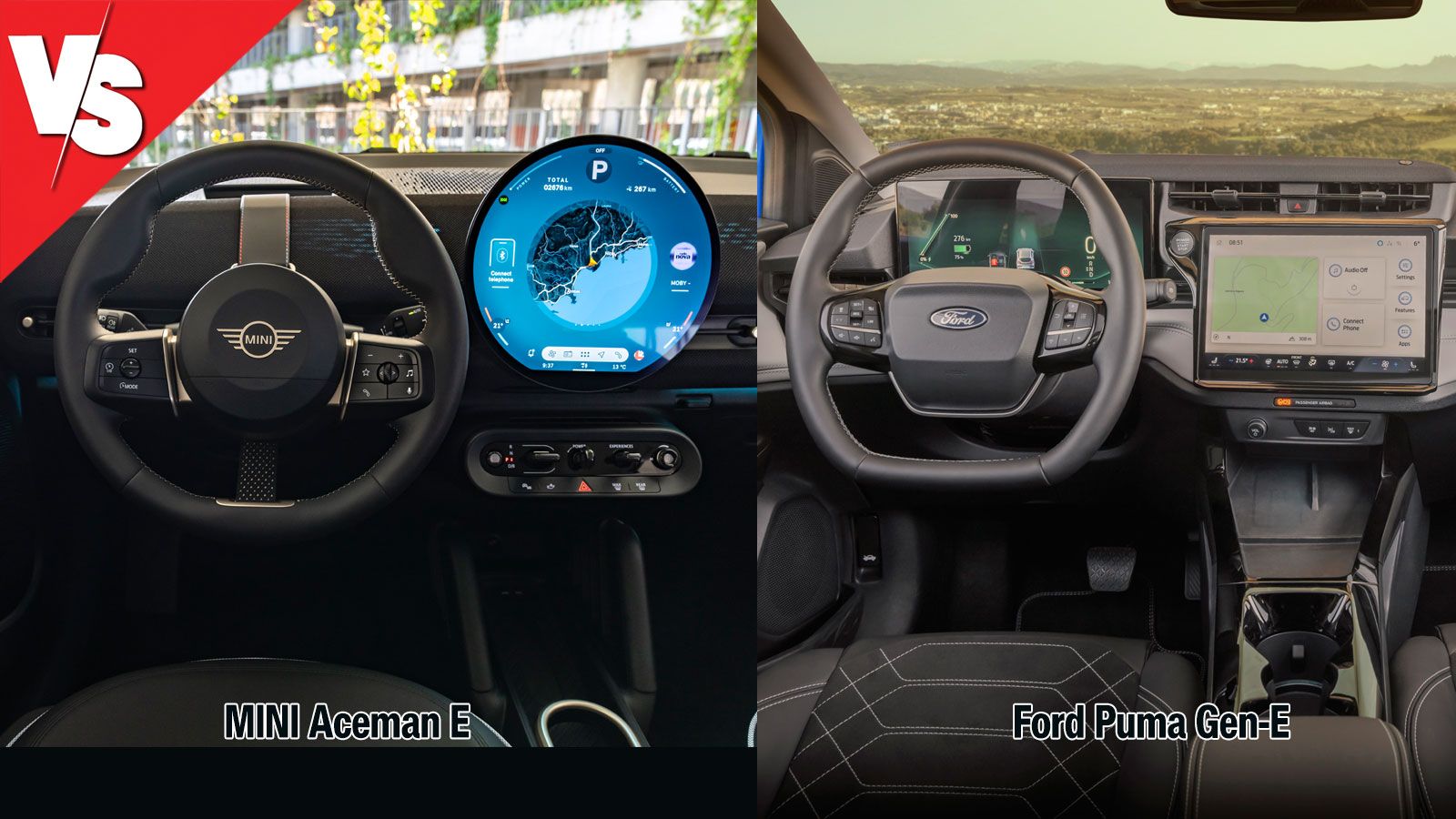 To εσωτερικό του Ford Puma Gen-E είναι σύγχρονο και καλό ποιοτικά με έμφαση στην εργονομία, ενώ το αντίστοιχο του MINI Aceman E είναι πιο ενδιαφέρον σ