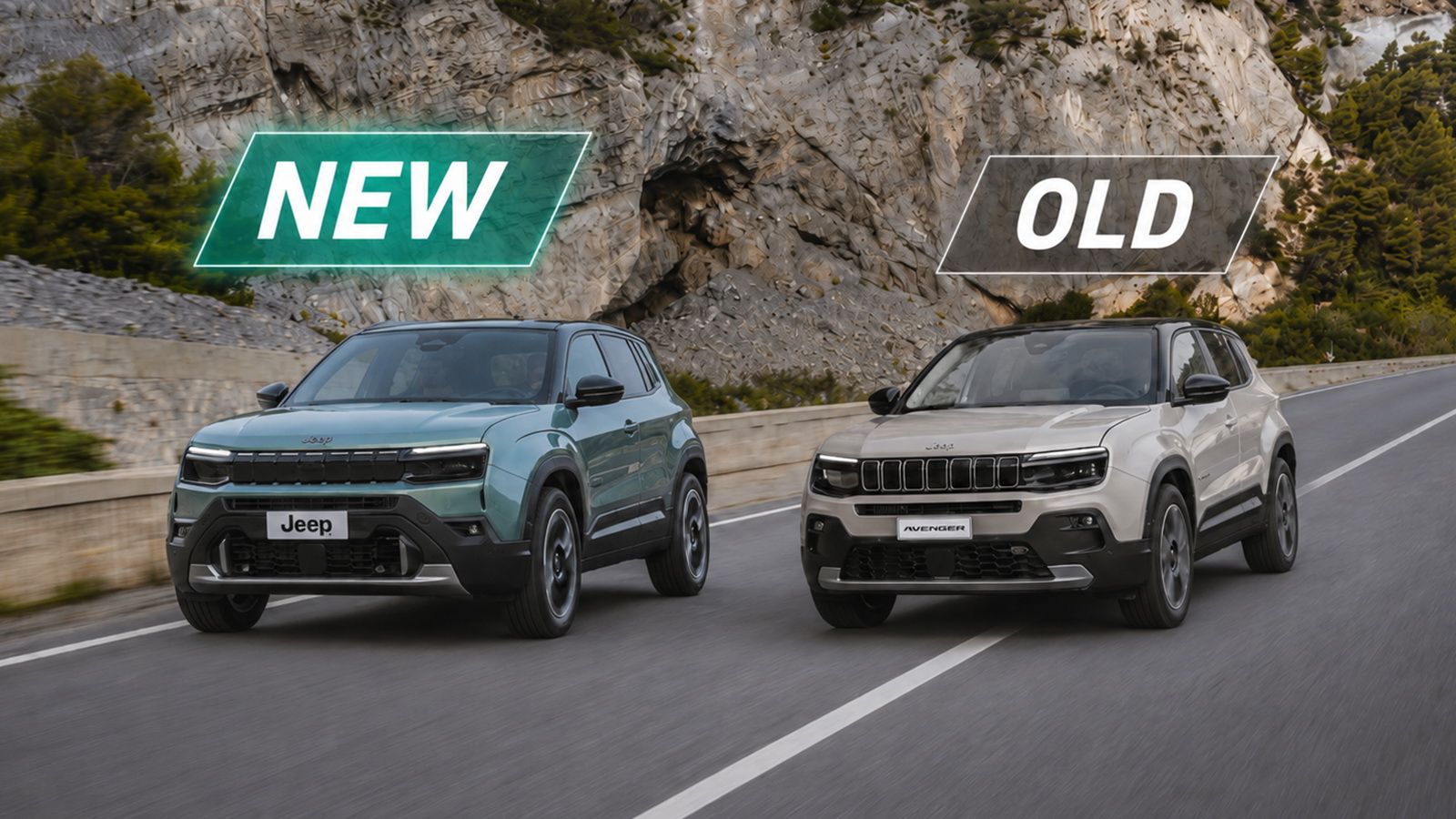 Μπροστά όψη Jeep Avenger στη νέα και προηγούμενη γενιά.