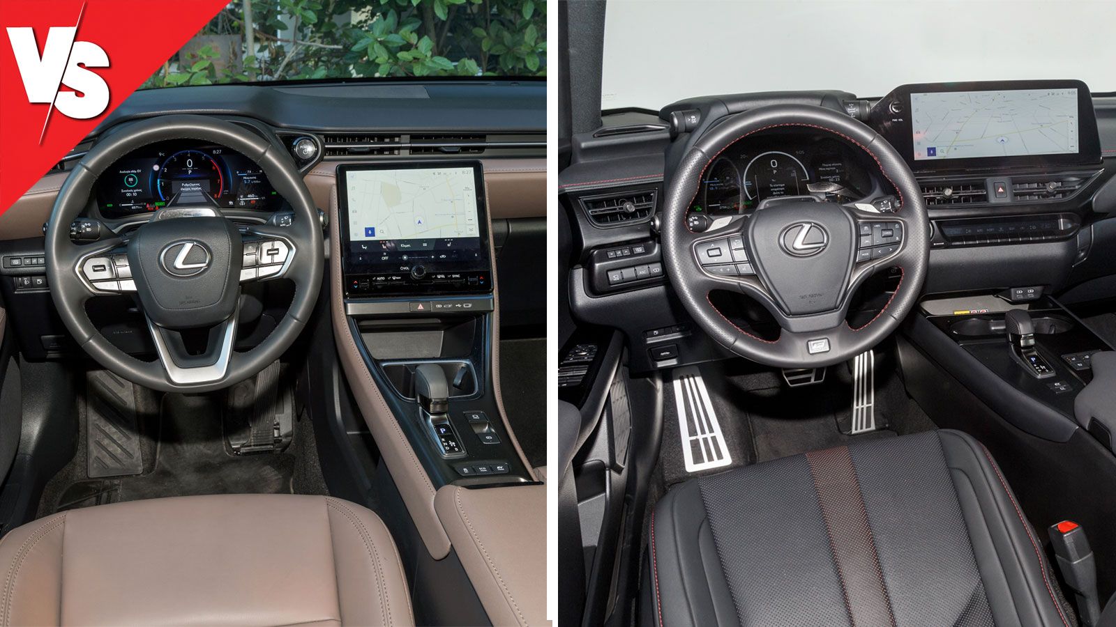 Το εσωτερικό του Lexus LBX (δεξιά)  είναι από τα πιο πολυτελή της κατηγορίας.
Κορυφαίας ποιότητας υλικά έχουν χρησιμοποιηθεί στο εσωτερικό και του Le