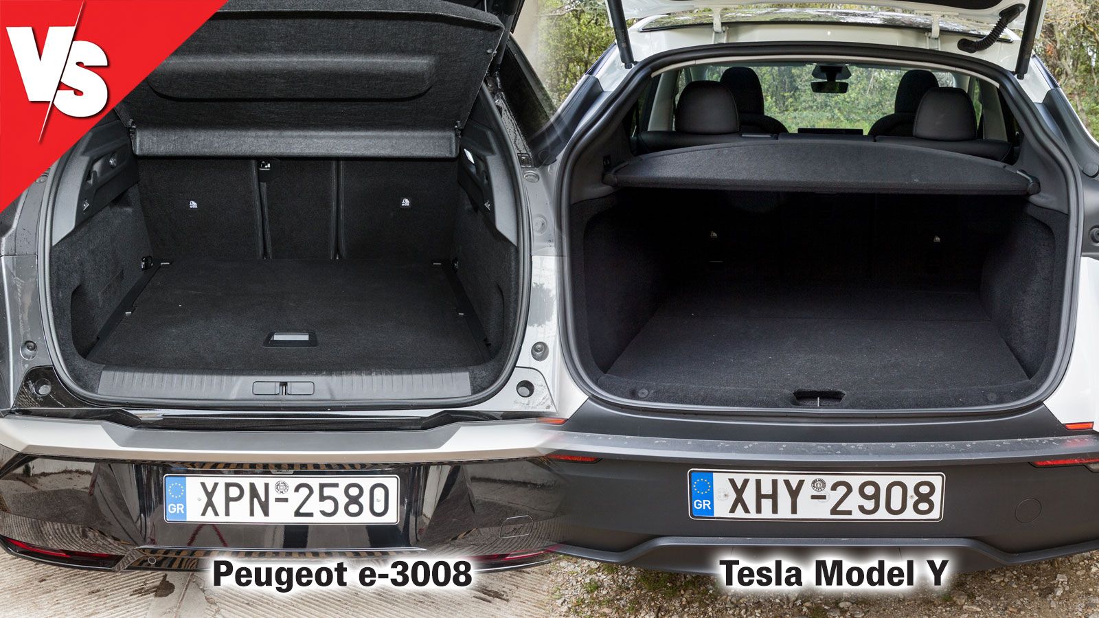 Το Tesla Model Y έχει το ρεκόρ χωρητικότητας με 822 λτ. χώρου αποσκευών, ενώ το Peugeot e-3008 «θυσιάζει» 50 λτ. χώρου λόγω της τετρακίνησης, προσφέρο