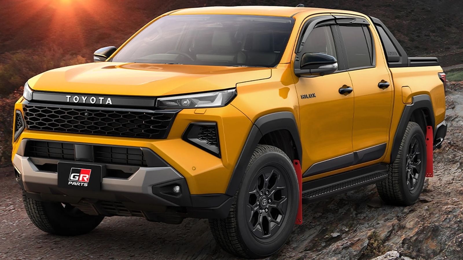 Το pick-up της Toyota μπορεί να εξοπλιστεί με μια μαύρη κυψελοειδή μάσκα, λασπωτήρες με το λογότυπο GR σε μαύρο ή κόκκινο χρώμα, αεροδυναμικά σπόιλερ 