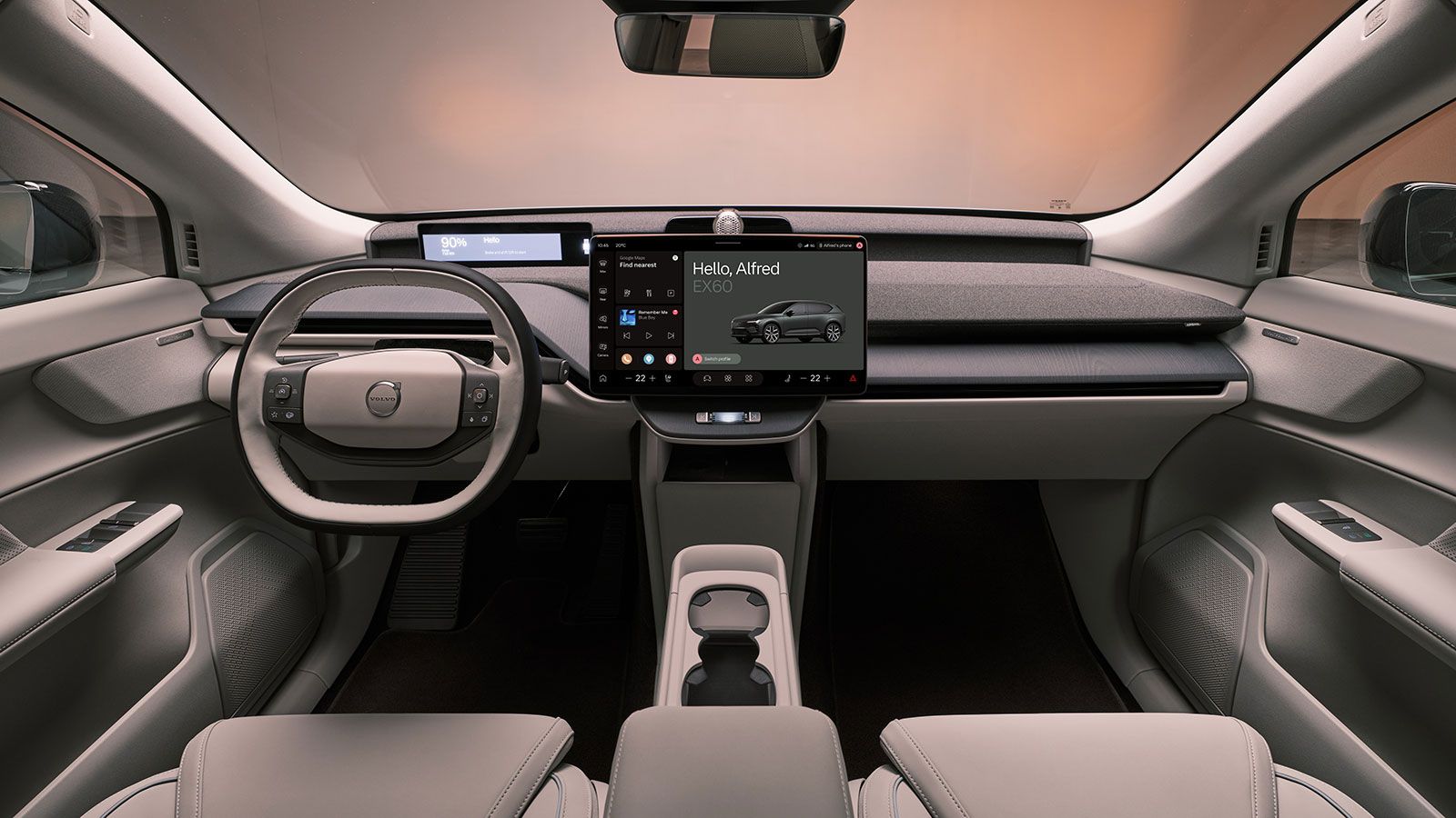 Στο εσωτερικό, η Volvo ακολουθεί τη μινιμαλιστική φιλοσοφία με λεπτή οθόνη 11,4 ιντσών πίσω από το τιμόνι αντί πίνακα οργάνων και μια κάθετη οθόνη αφή