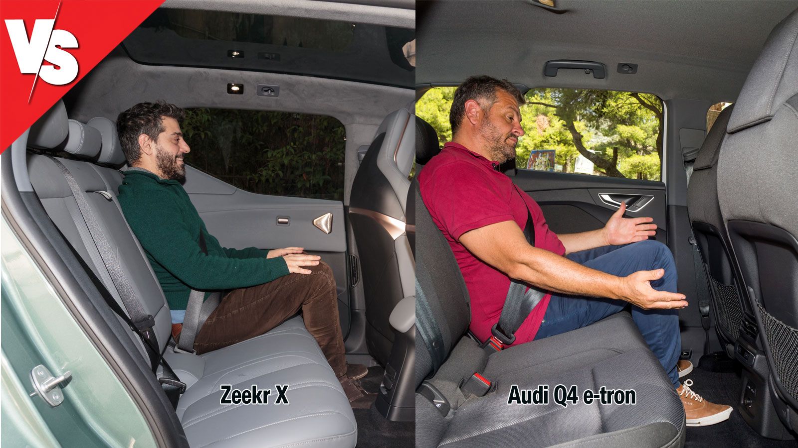 Το Audi Q4 e-tron προσφέρει μεγαλύτερους  χώρους για τους πίσω επιβάτες, με το Zeekr X να ακολουθεί χωρίς σημαντικές παραχωρήσεις.