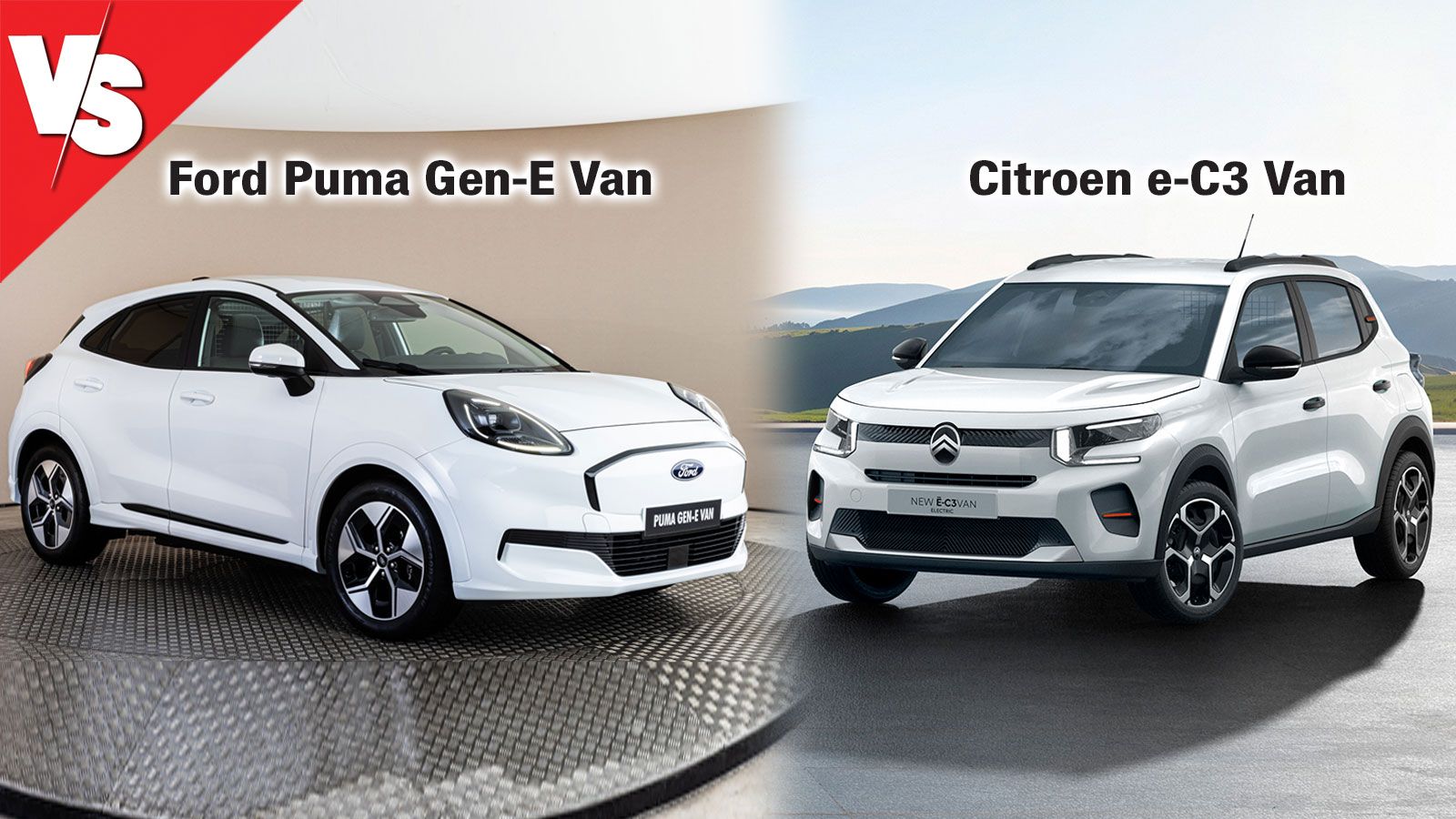 Μίξη εικόνων Ford Puma Gen-E Van, Citroen e-C3 Van: στατικό, εμπρός όψη