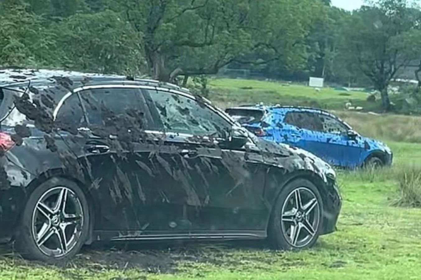 Η άτυχη Mercedes που στοχοποιήθηκε από τον αγρότη. 