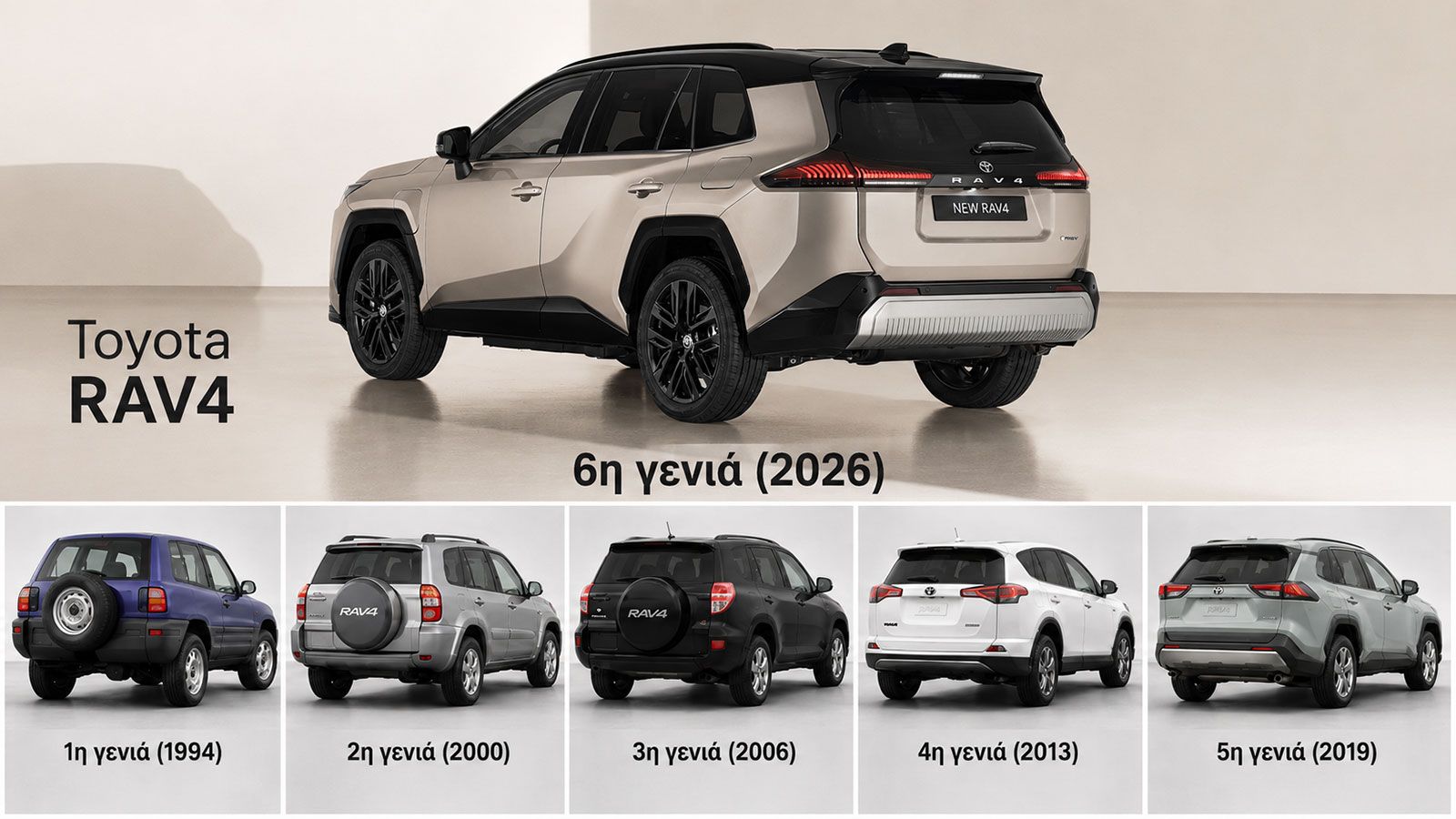 Από το μικρό 3θυρο RAV4 του 1994 μέχρι το σημερινό Hybrid και Plug-in Hybrid, έξι γενιές δείχνουν πόσο άλλαξε το μοντέλο αλλά και ολόκληρη η κατηγορία