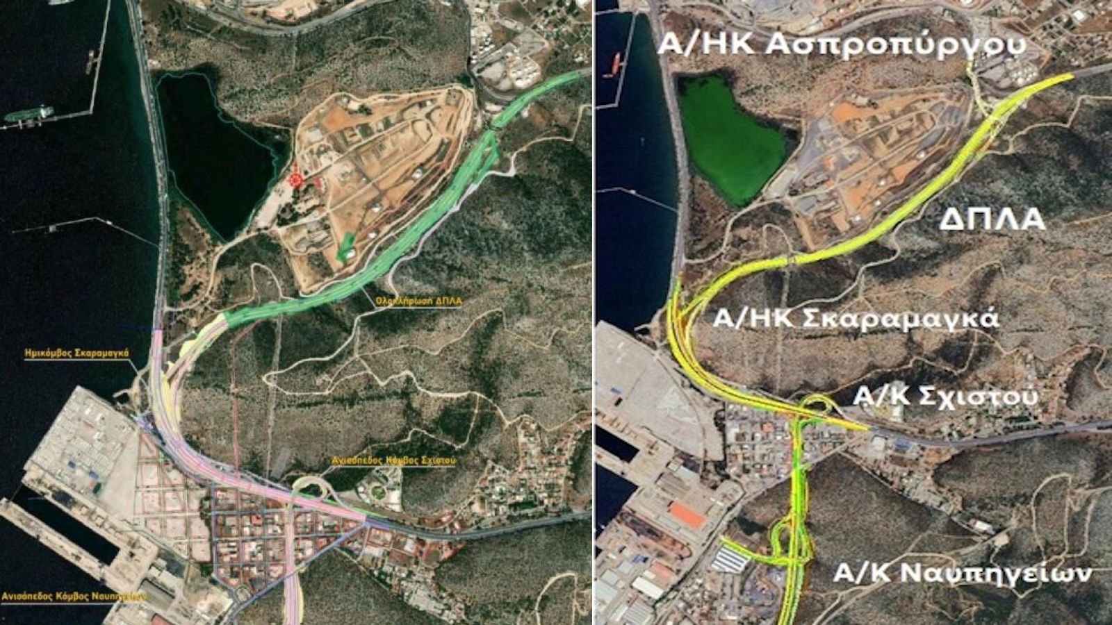 Χάρτης - μακέτα του νέου τριπλού κόμβου Σκαραμαγκά και της Λεωφόρου Σχιστού.