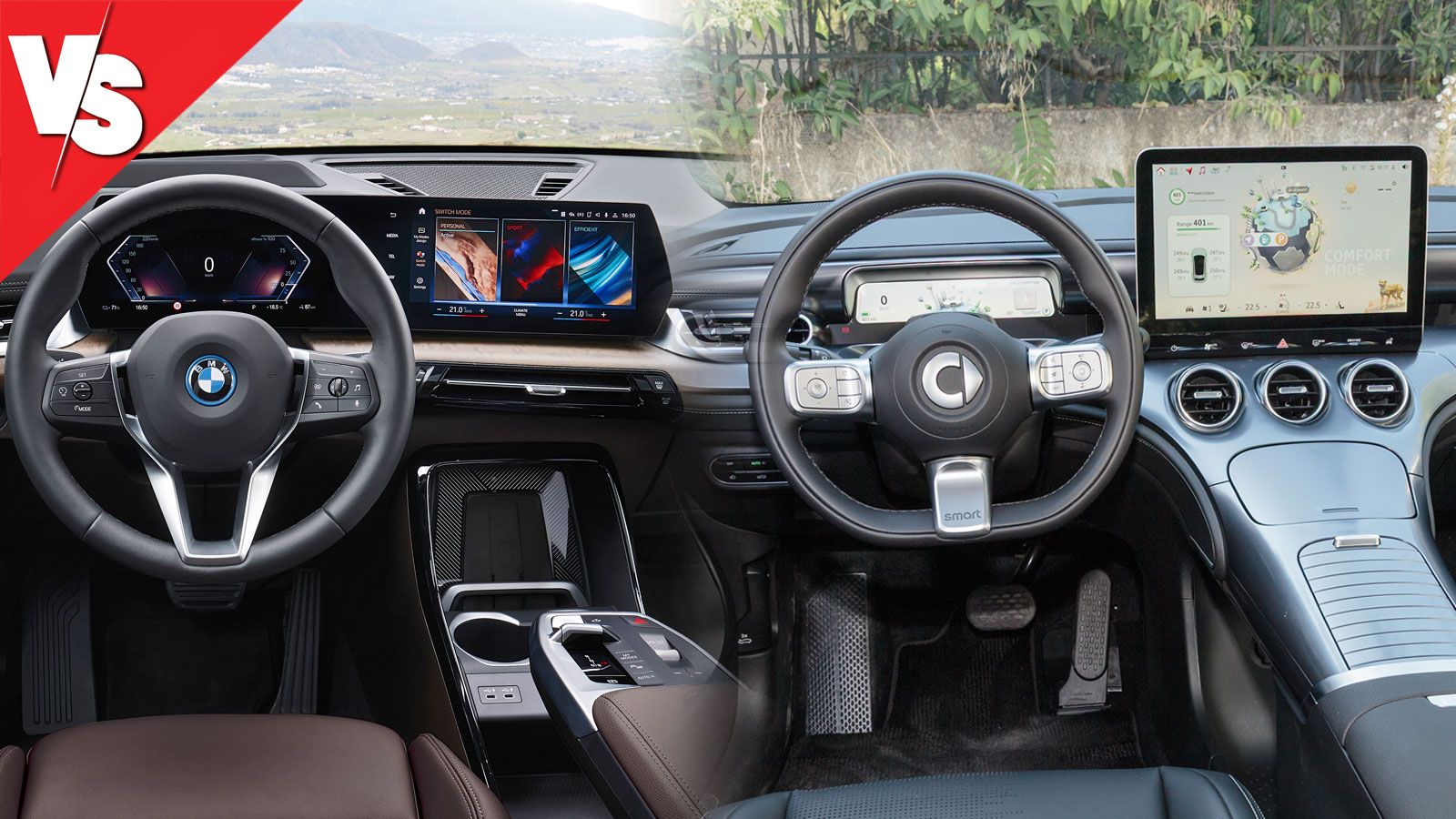 Στο premium κατασκευής εσωτερικό της BMW iX1 eDrive 20 ξεχωρίζει η κυρτή οθόνη BMW Curved Display, με το smart #3 να έχει διαφορετική διακόσμηση όπου 