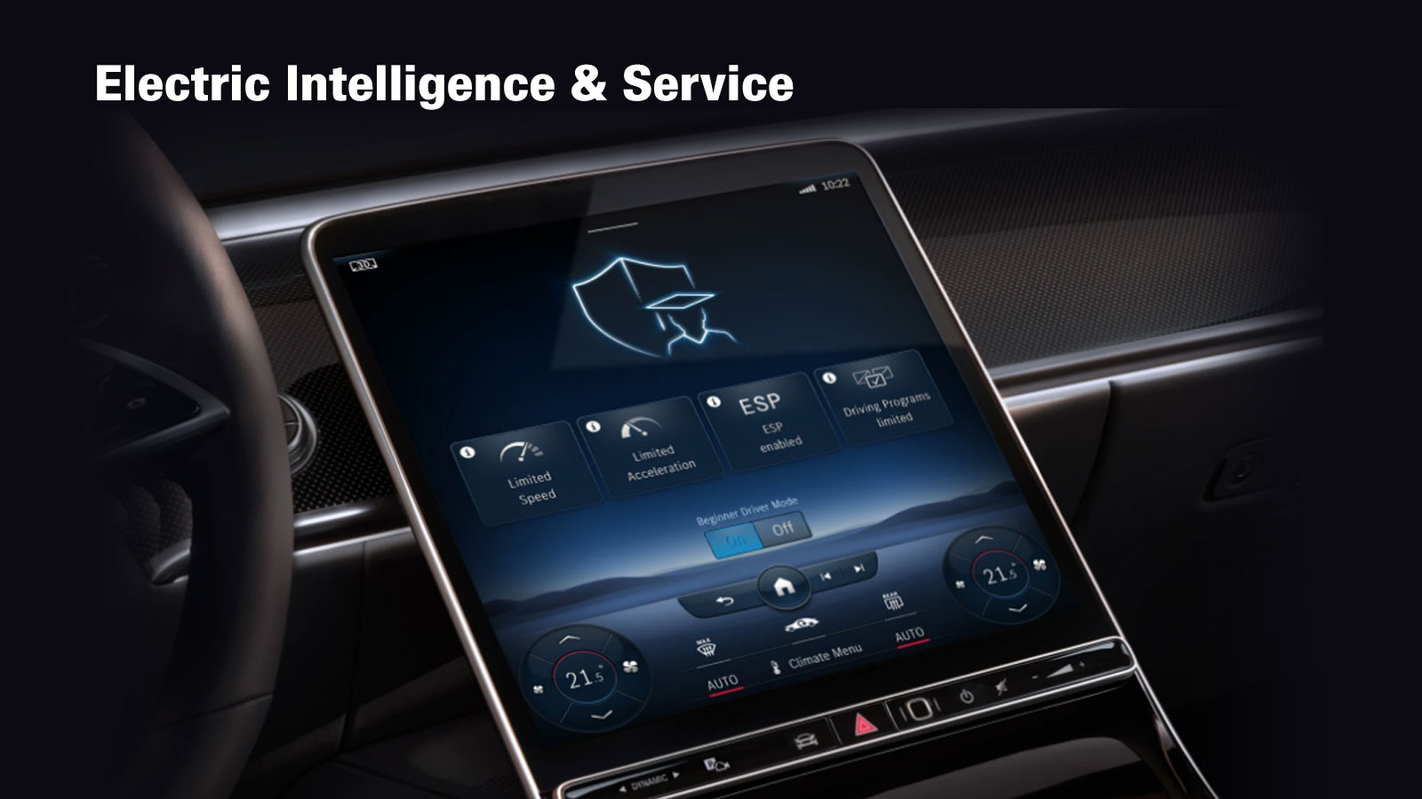 Η πλοήγηση Electric Intelligence της Mercedes σχεδιάζει μόνη της το βέλτιστο προγραμματισμό διαδρομής, με στάσεις για φόρτιση.