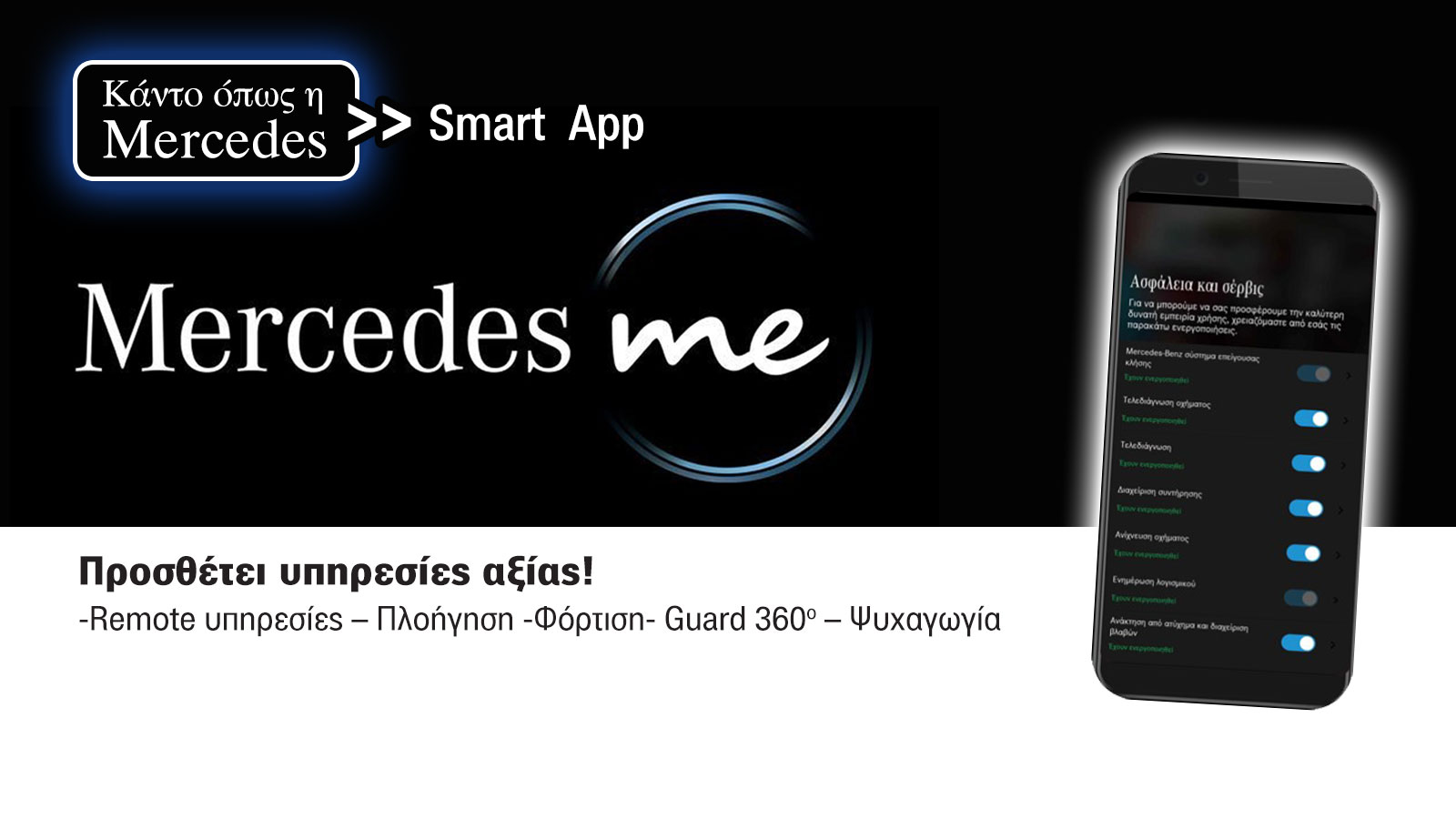 O κάτοχος ενός μοντέλου Mercedes, μπορεί και απολαμβάνει πρώτης τάξεως υπηρεσίες, χωρίς περιττές απώλειες χρόνων αναμονής, εξασφαλίζοντας peace of min