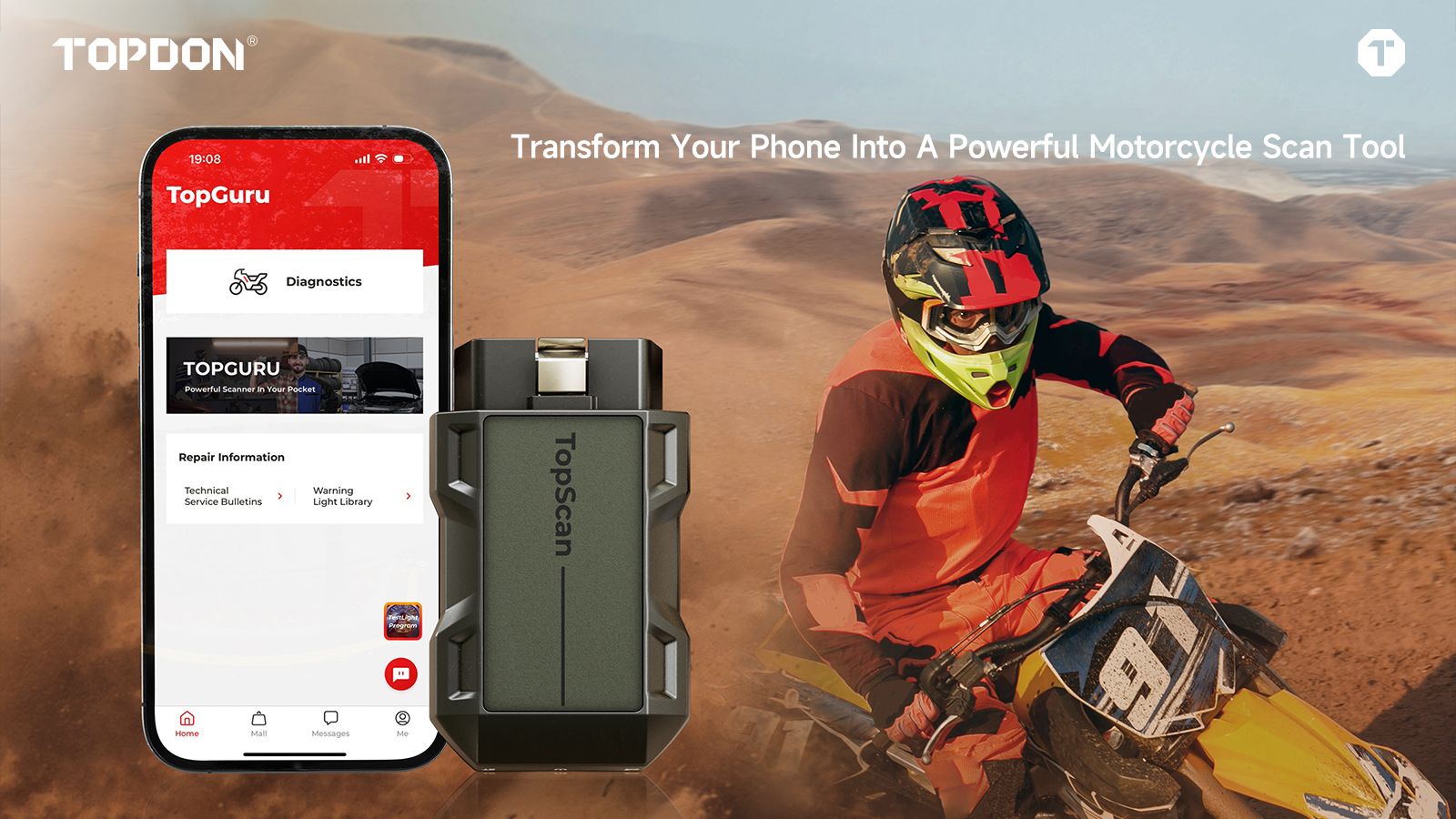 TOPDON TopScan Moto διαγνωστικό μοτοσικλέτας Bluetooth OBD με σύνδεση σε smartphone για διάγνωση βλαβών και live data σε Ducati, Honda, BMW, Yamaha κα
