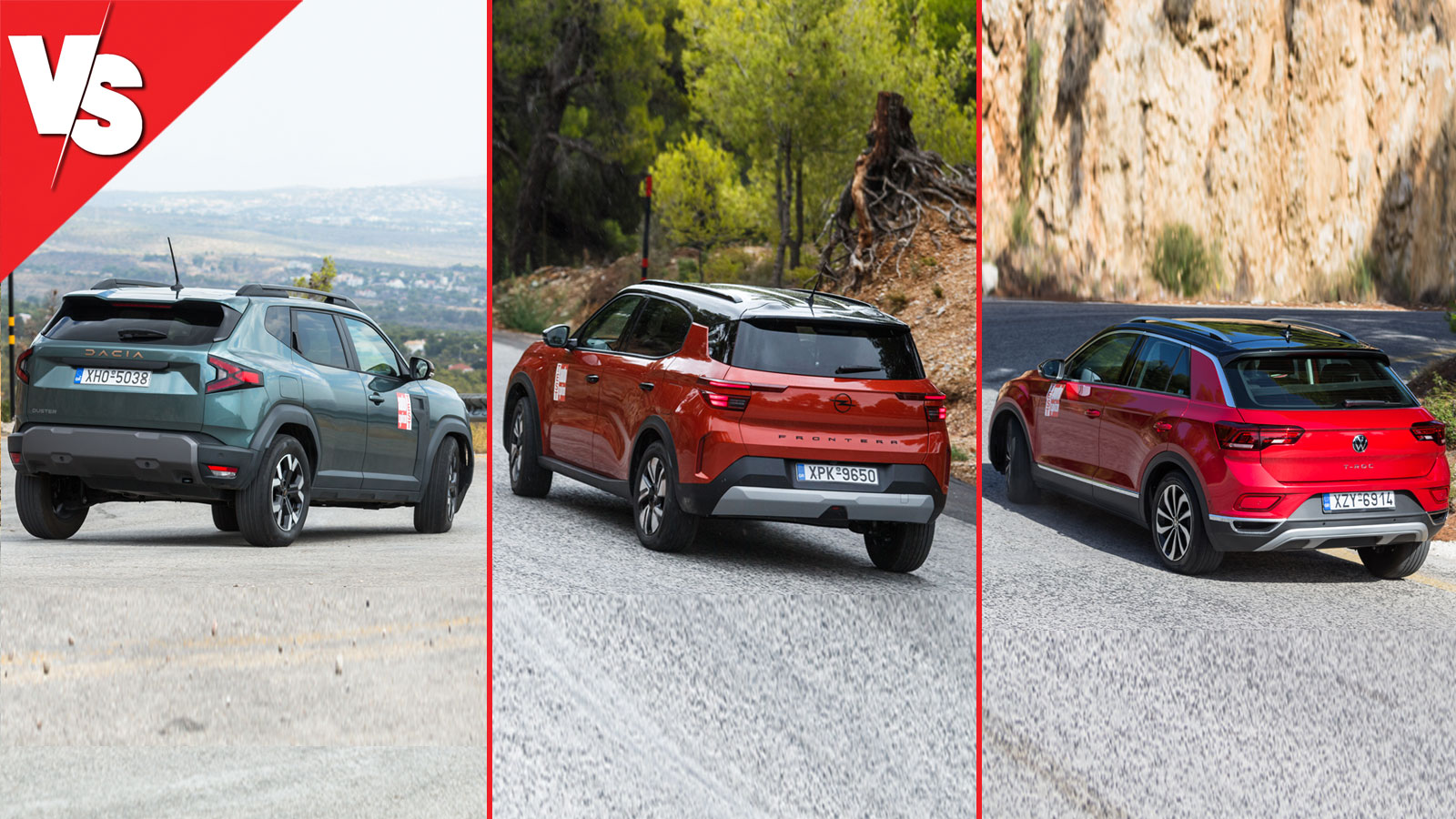Ευρύχωρα SUV σε 3 καύσιμα: Dacia Duster με LPG, ηλεκτρικό Opel Frontera ή βενζινοκίνητο VW T-Roc; | autotriti.gr Ευρύχωρα SUV σε 3 καύσιμα: Dacia Duster με LPG, ηλεκτρικό Opel Frontera ή βενζινοκίνητο VW T-Roc; | autotriti.gr