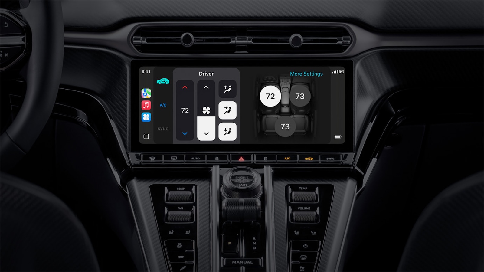 Tο CarPlay Ultra προσφέρει πρόσβαση σε λειτουργίες του αυτοκινήτου όπως ο κλιματισμός Tο CarPlay Ultra προσφέρει πρόσβαση σε λειτουργίες του αυτοκινήτου όπως ο κλιματισμός