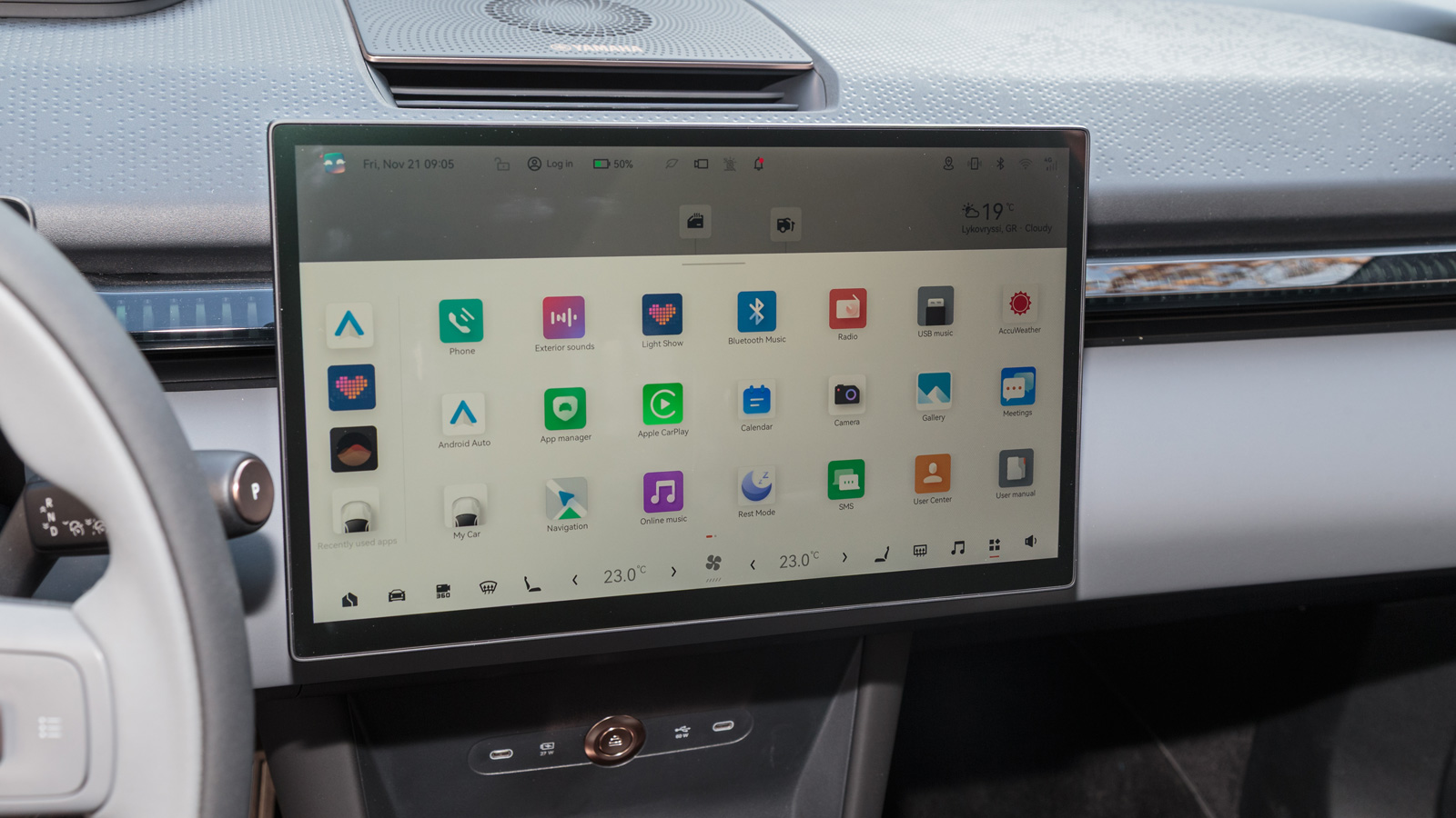 Ο στάνταρ εξοπλισμός έχει πάντα μέχρι γυάλινη οροφή και ηχοσύστημα Yahaha με 13 ηχεία.