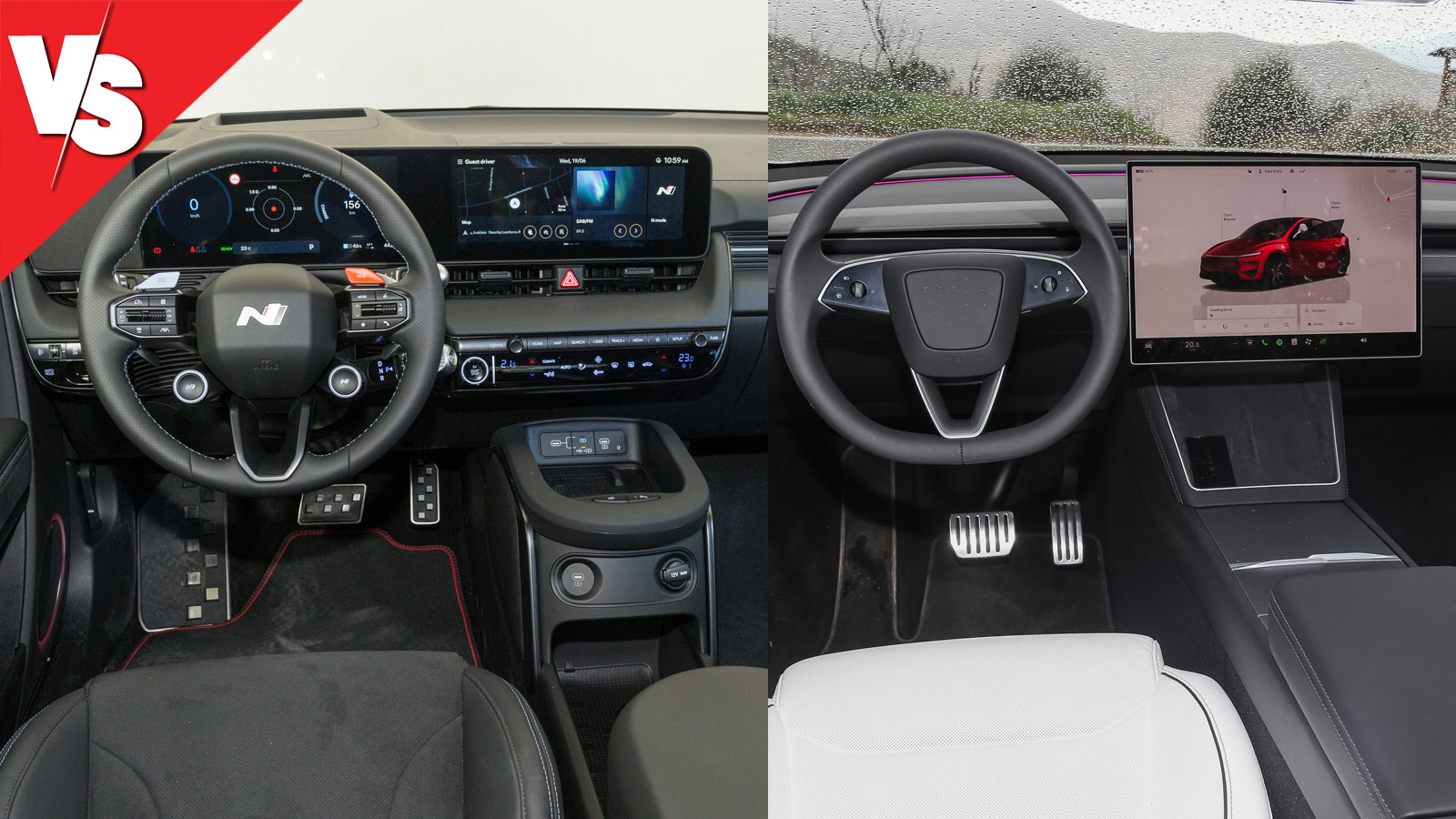 Στο Hyundai Ioniq 5 N θα δούμε το ίδιο «πάντρεμα» με δύο οθόνες 12,3 ιντσών που υπάρχουν και στις «απλές» εκδόσεις, μόνο που υπάρχουν και οι… πολεμικές πινελιές με τα αντίστοιχα «μαγικά κουμπιά»