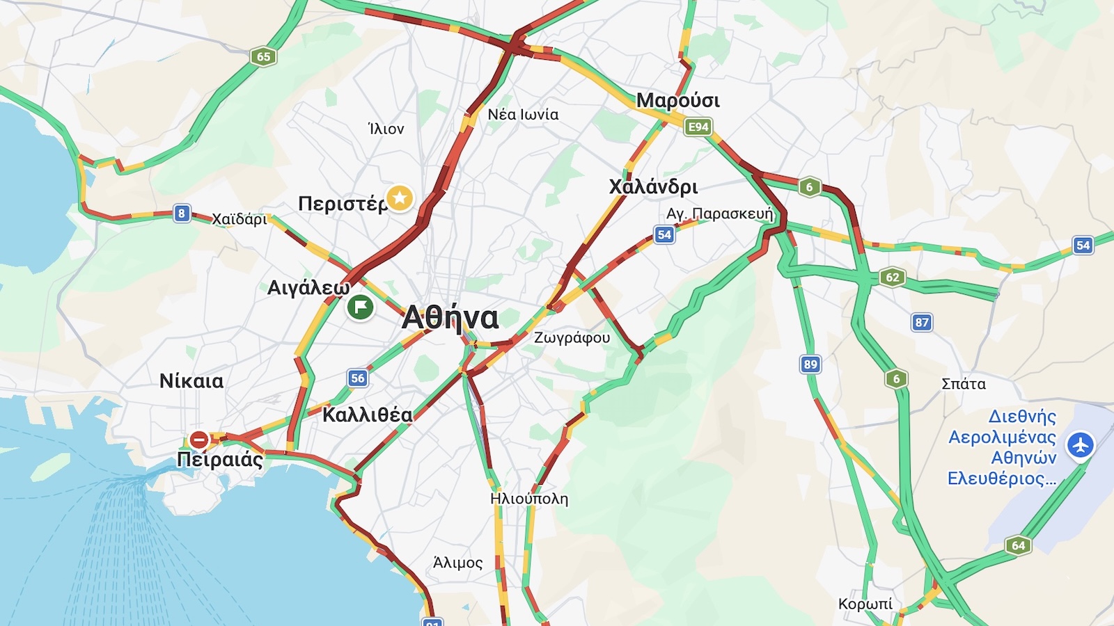 Η εικόνα στους δρόμους της Αθήνας στις 09:30 σήμερα 23-04-2025.