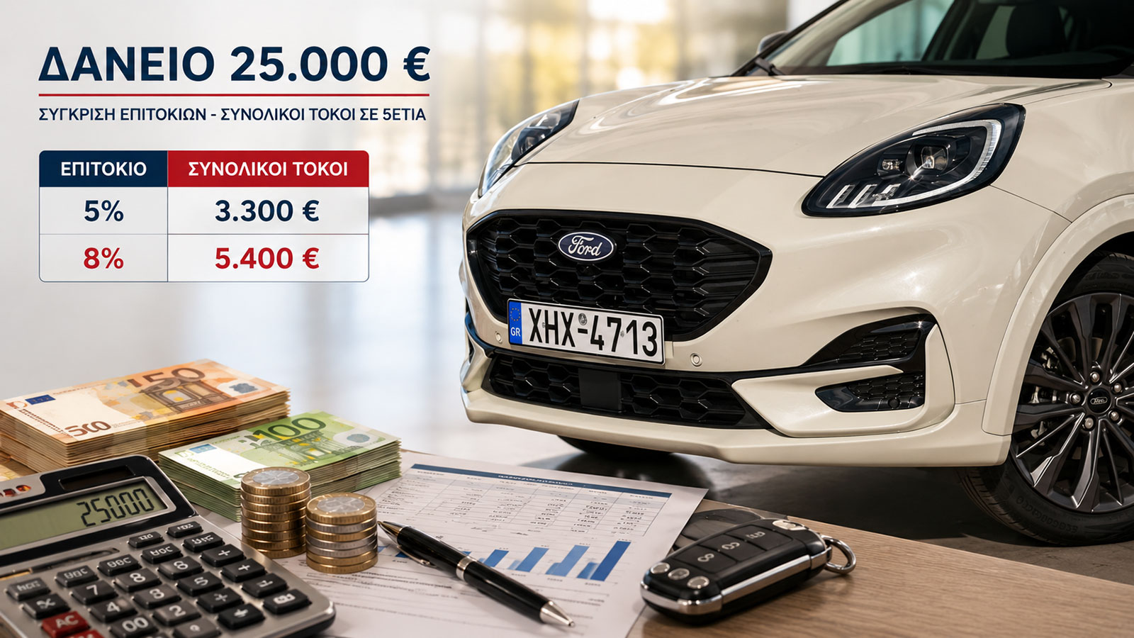 Αν ένας αγοραστής χρηματοδοτήσει 25.000 ευρώ για πέντε χρόνια με ετήσιο ονομαστικό επιτόκιο 8%, το συνολικό ποσό που θα πληρώσει σε τόκους, έξοδα και επιβαρύνσεις 5.400 ευρώ. Αν ένας αγοραστής χρηματοδοτήσει 25.000 ευρώ για πέντε χρόνια με ετήσιο ονομαστικό επιτόκιο 8%, το συνολικό ποσό που θα πληρώσει σε τόκους, έξοδα και επιβαρύνσεις 5.400 ευρώ.