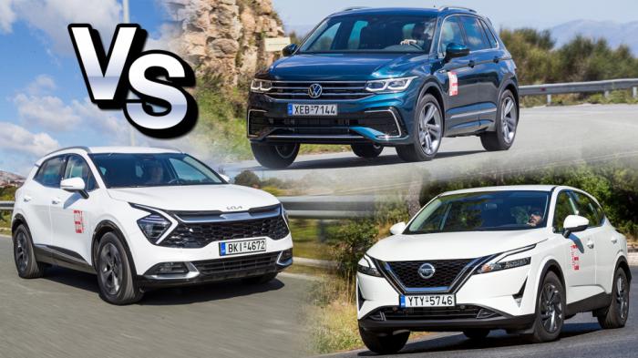 Kia Sportage Vs Nissan Qashqai Vs VW Tiguan 