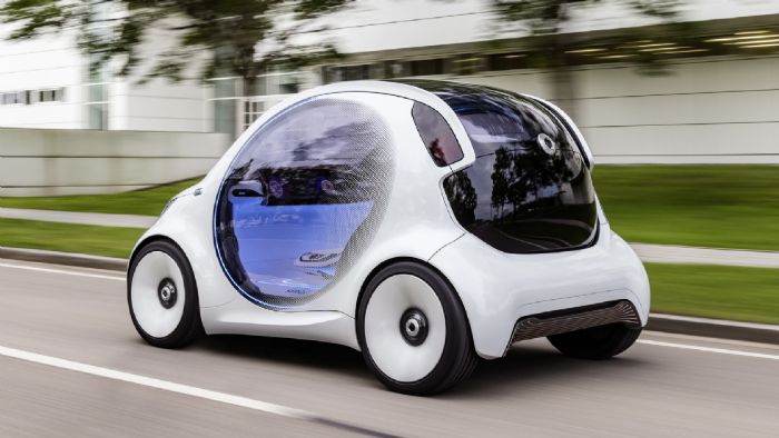 Το vision EQ είναι πλήρως ηλεκτρικό, τελείως αυτόνομο και σχεδιάστηκε αποκλειστικά για υπηρεσίες από κοινού χρήσης (car sharing).