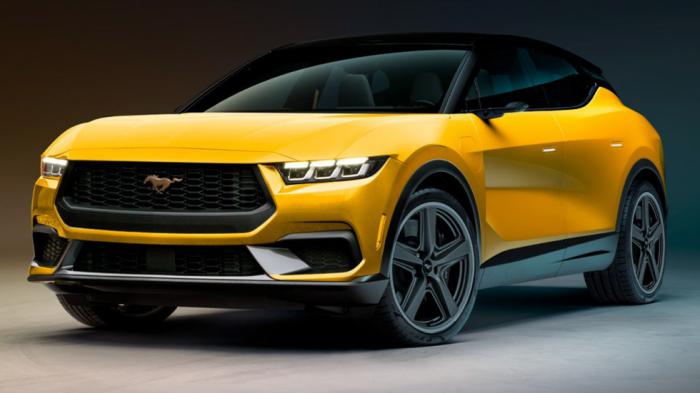 Ανεξάρτητο ψηφιακό σχέδιο που δείχνει πως θα μπορούσε να μοιάζει μια θερμική Mustang σε αμάξωμα SUV.