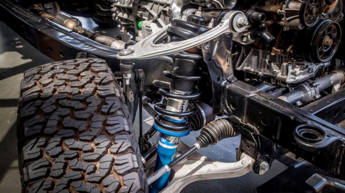 Το Ford Ranger Raptor επωφελείται από το νέο σύστημα ανάρτησης Fox, με Position Sensitive Damping για υψηλότερες δυνάμεις απόσβεσης σε ακραίες συνθήκες, και χαμηλότερες σε μέτριες συνθήκες για βελτιωμ