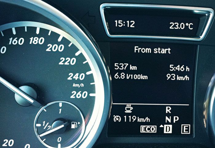 Το trip computer της ΜL 250 CDI έδειξε κατανάλωση 6,8 λτ./100 χλμ. σε ταξίδι άνω των 500 χλμ. που κάναμε. Τιμή πραγματικά εντυπωσιακή για τη θηριώδη Mercedes.