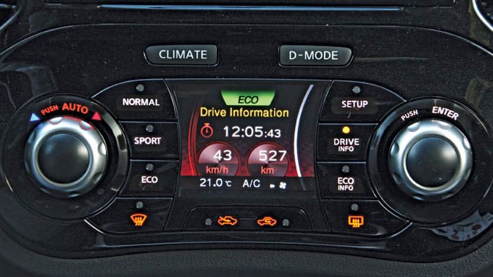 Η επιλογή «Eco» του συστήματος Nissan Dynamic Control περιορίζει πλέον τη ροπή του κινητήρα στα 220 Nm, υποβοηθώντας την κατανάλωση.
